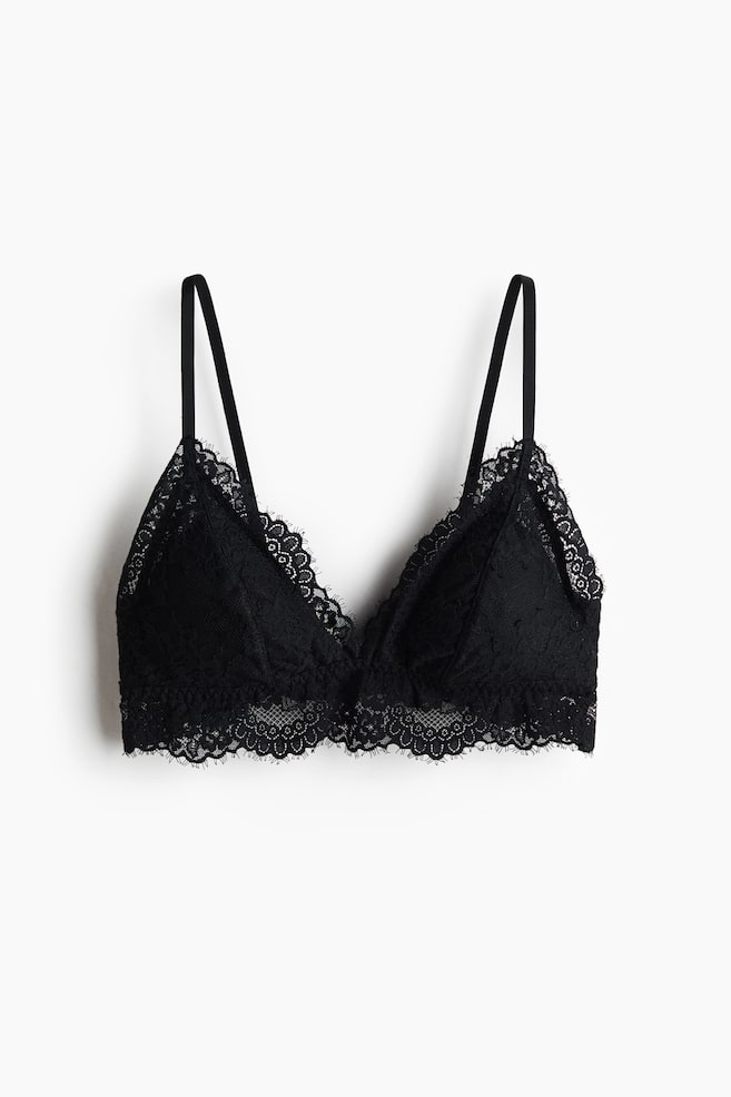 Padded soft lace bra - Black - 1