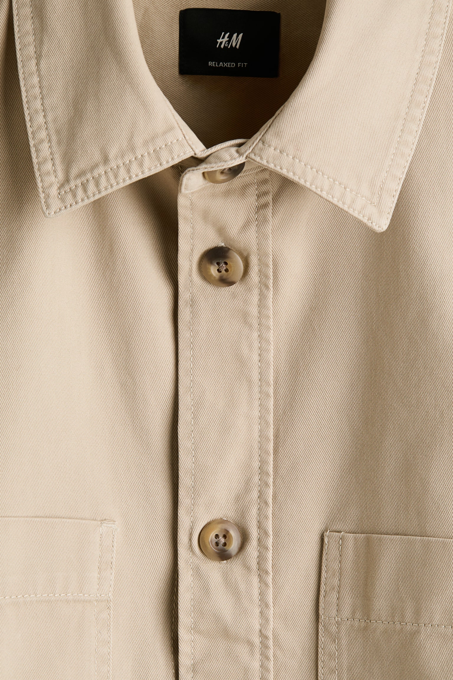 Relaxed-Fit Twill Overshirt - Beige/Dark khaki green/Black - 2