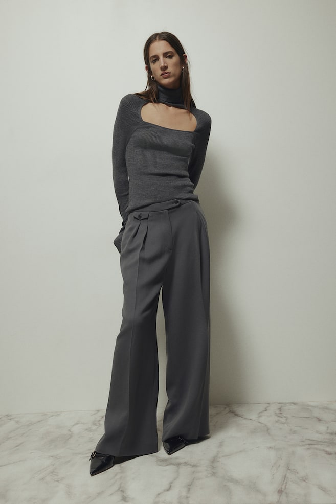 Wide wool-blend trousers - Grey/Black - 6