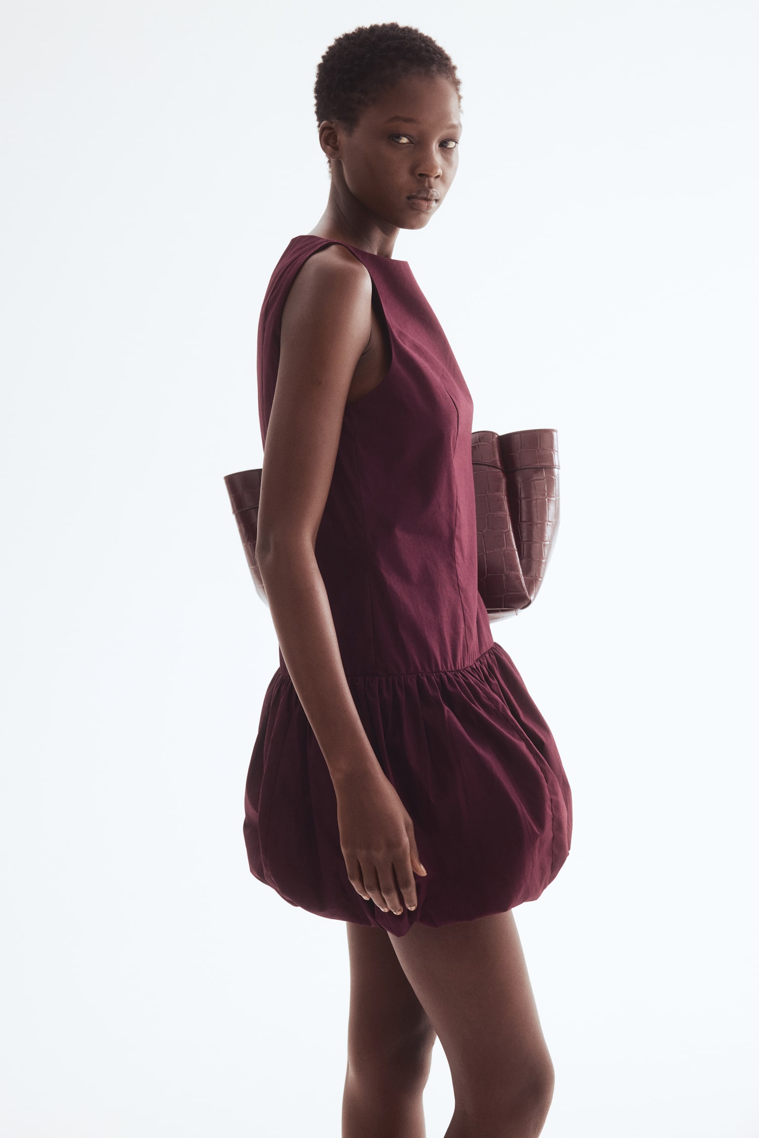 Bubble-hem dress - Burgundy/Black/Colour block - 5