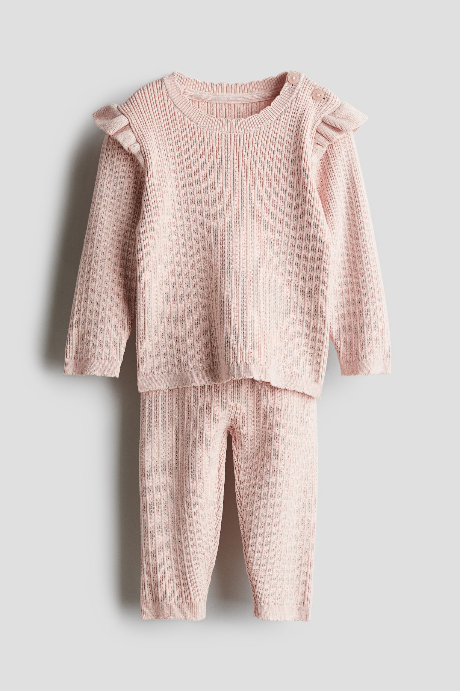 2-piece pointelle-knit set - Pink/Beige/Dark grey - 1