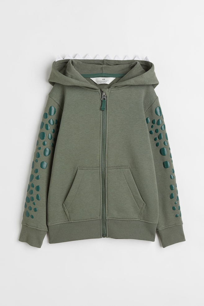 Appliquéd zip-through hoodie - Khaki green/Dinosaur