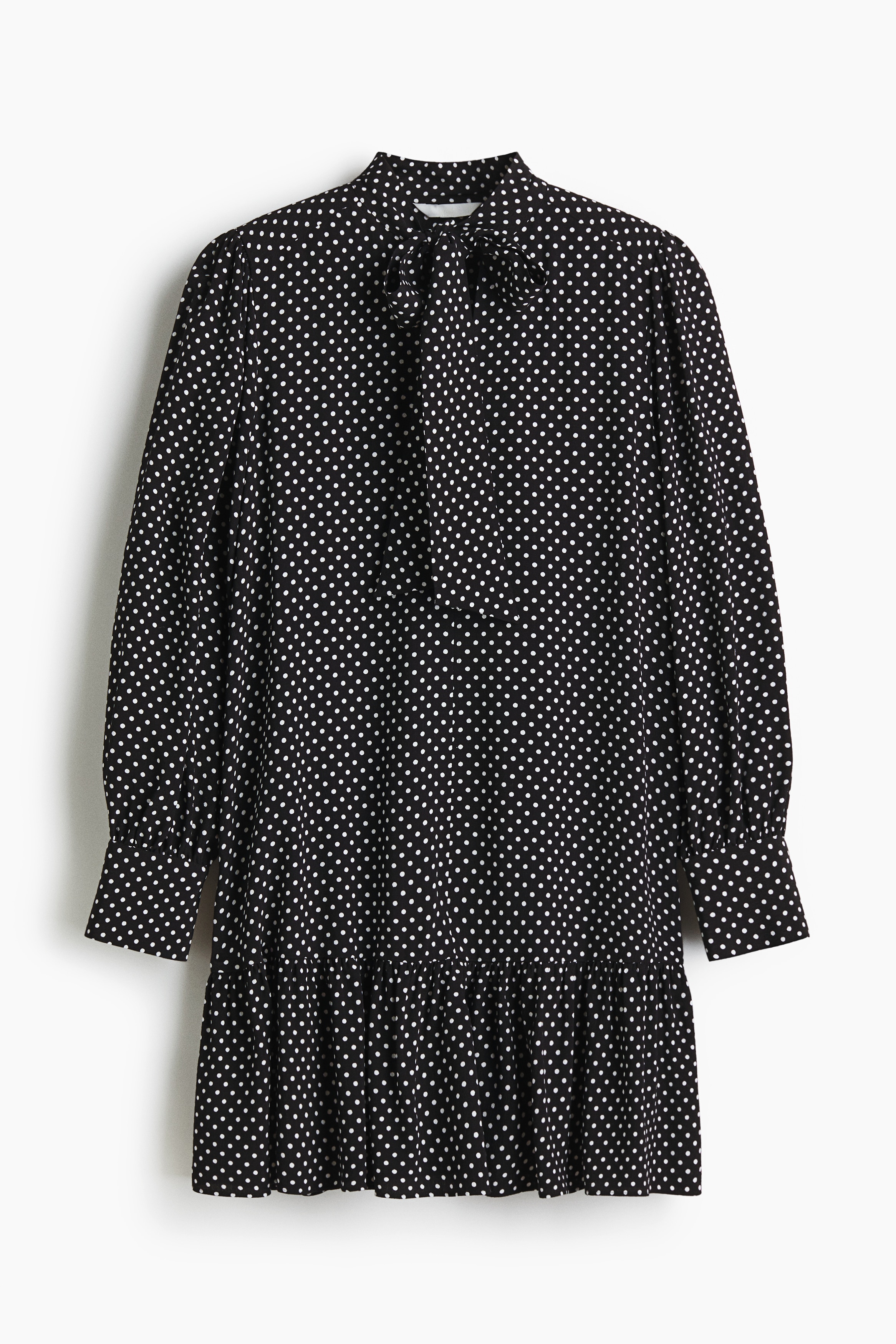 Robe tunique avec col lavallière - Noir/pois