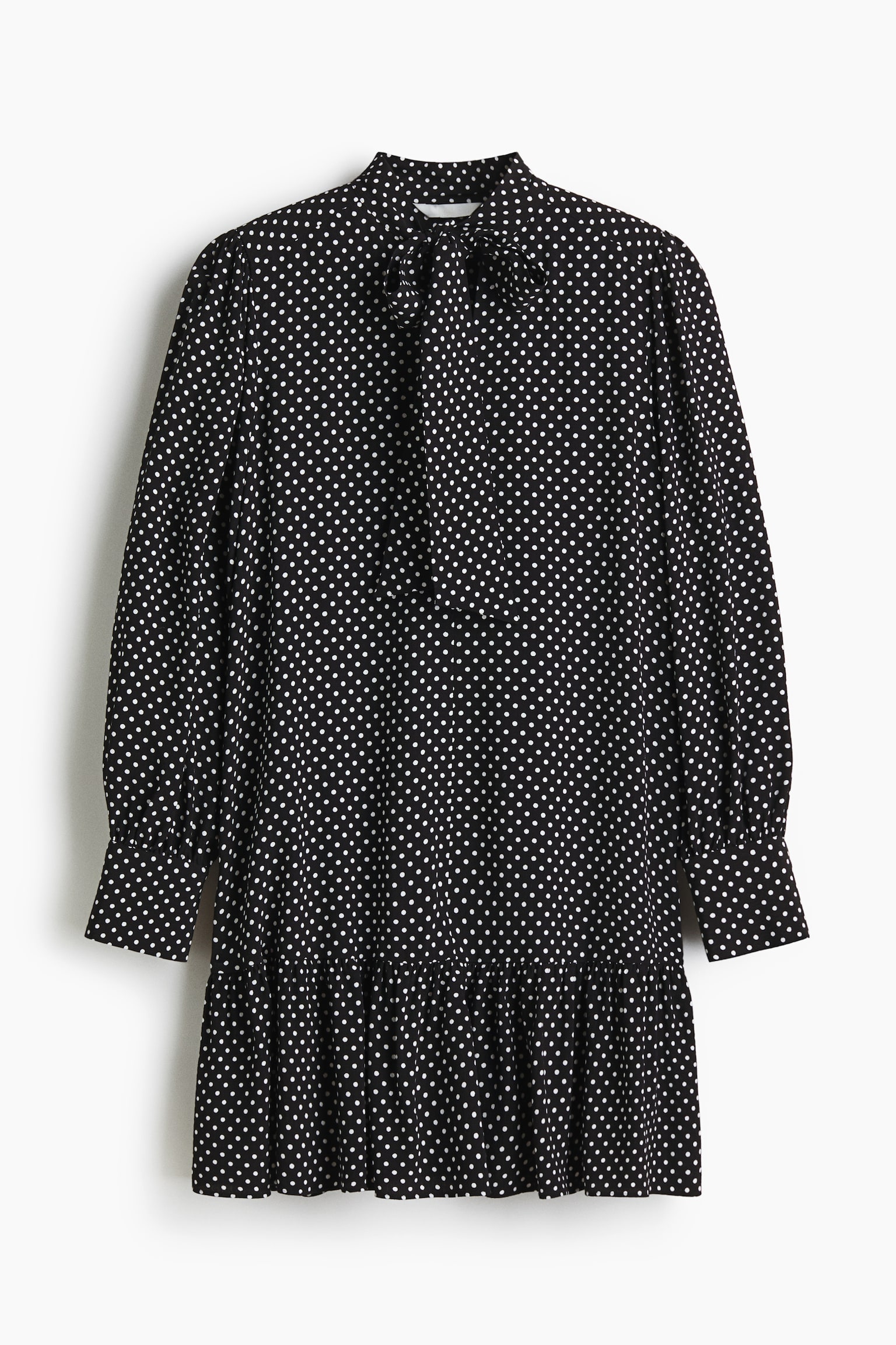 Robe tunique avec col lavallière - Noir/pois - 1