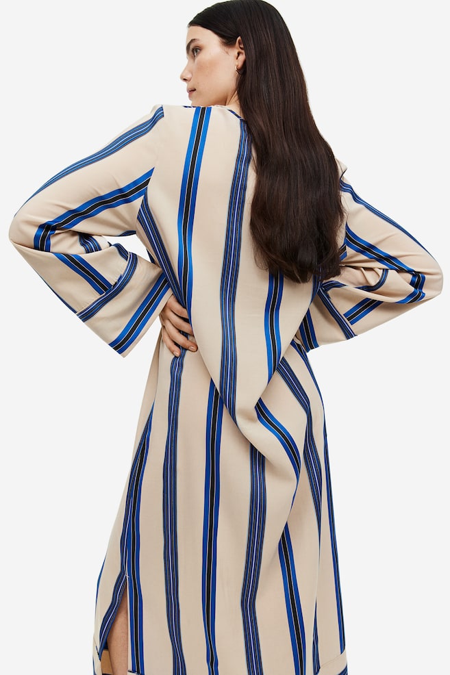 Lyocell-blend tunic dress - Beige/Blue striped - 6