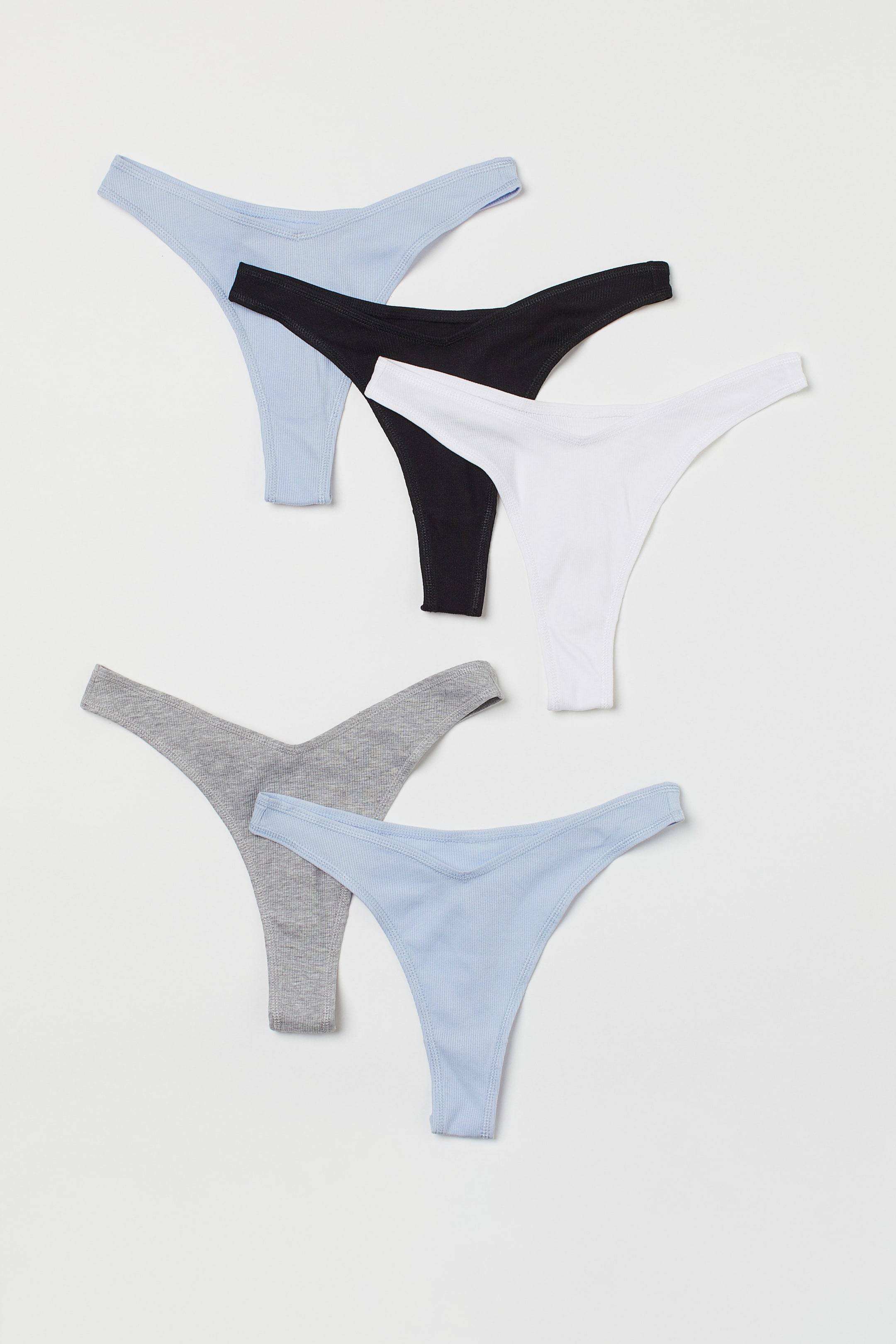 View larger image: 5-pack ribbed thong briefs - Light blue/Grey marl - Ladies | H&M IN 1