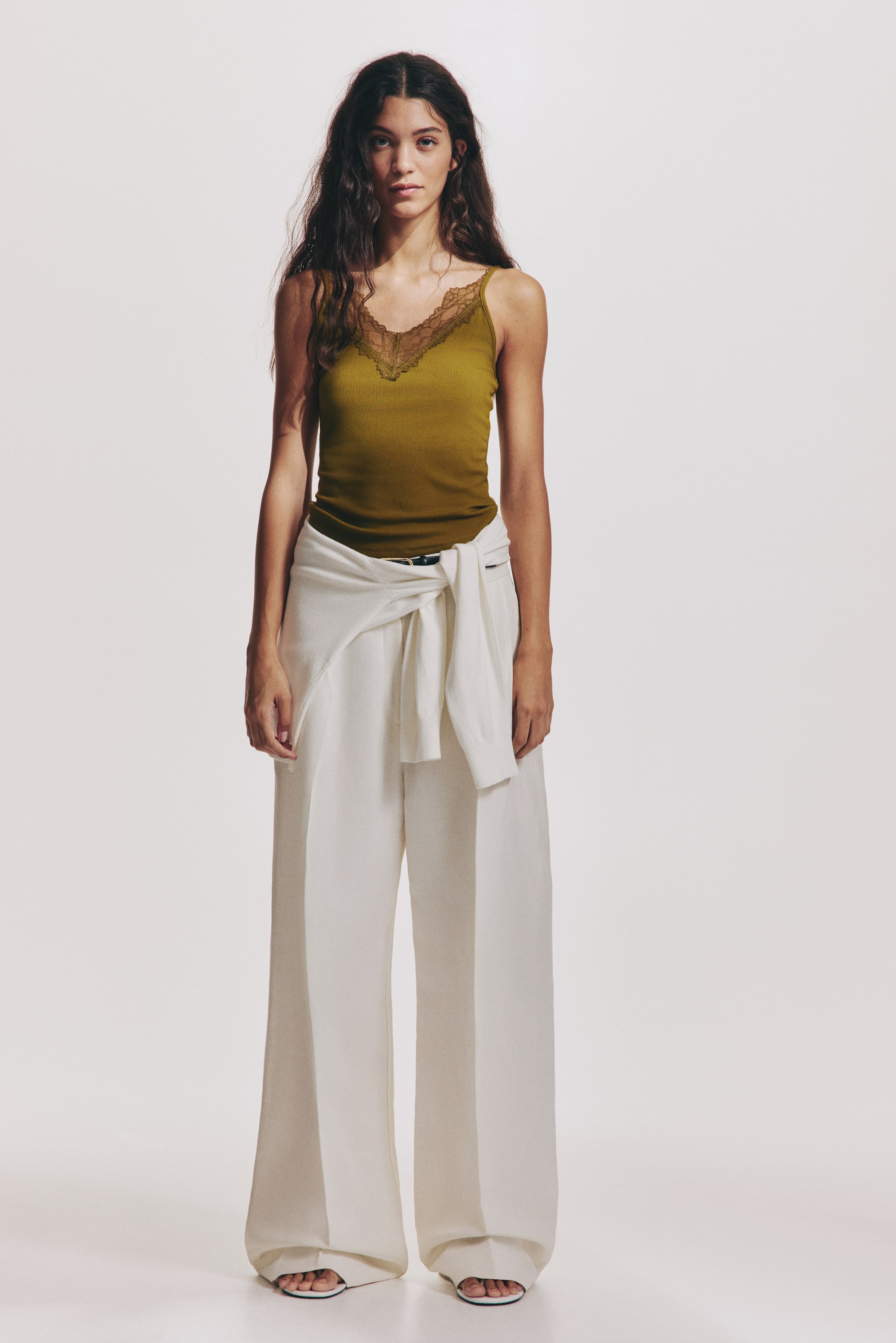 View larger image: Lace-Trimmed Camisole Top - Golden olive - Ladies | H&M US 2