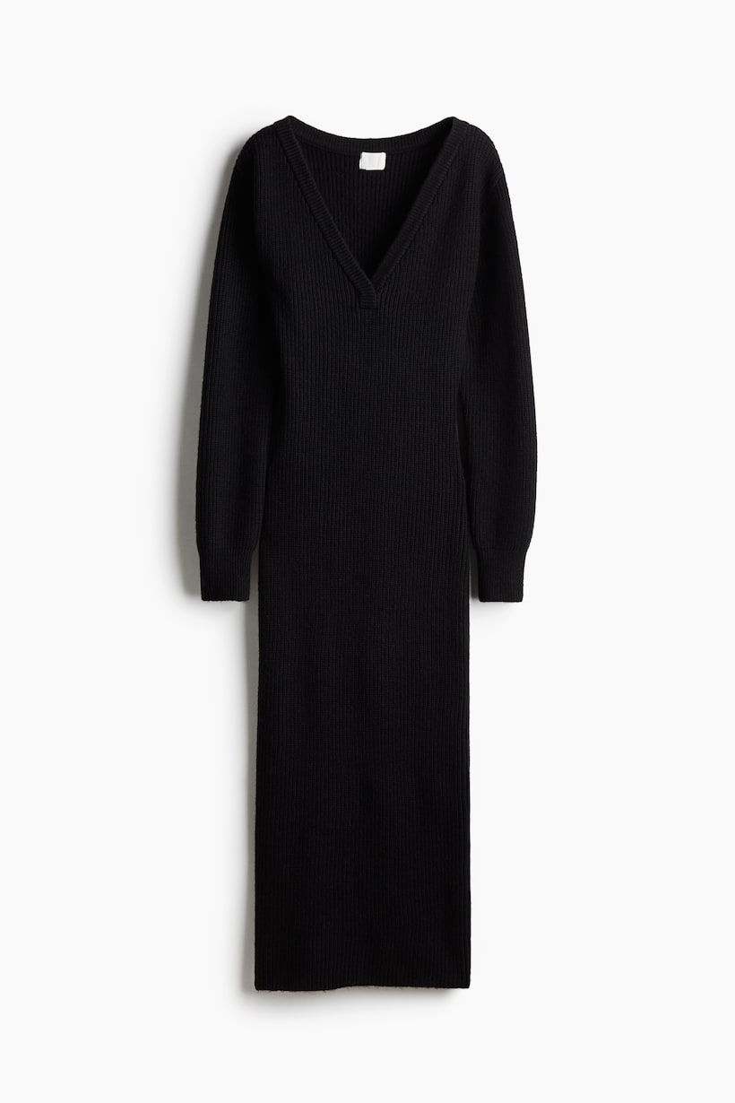 Zwarte Gebreide Jurken Wol, Col, Lang Midi H&M NL