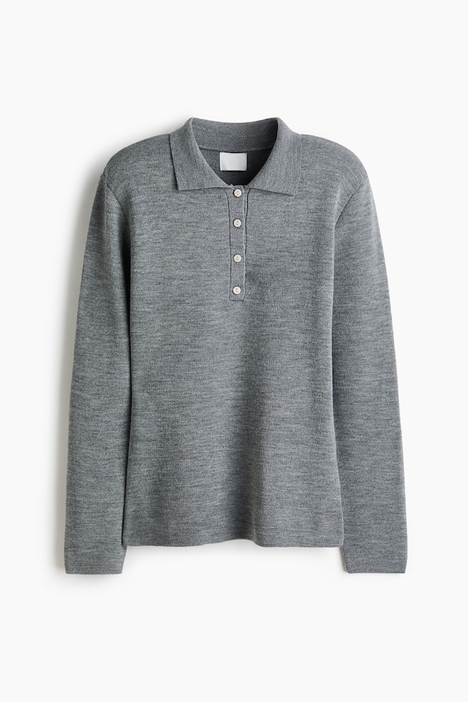 Shoulder-Pad Polo Sweater - Gray melange - 1