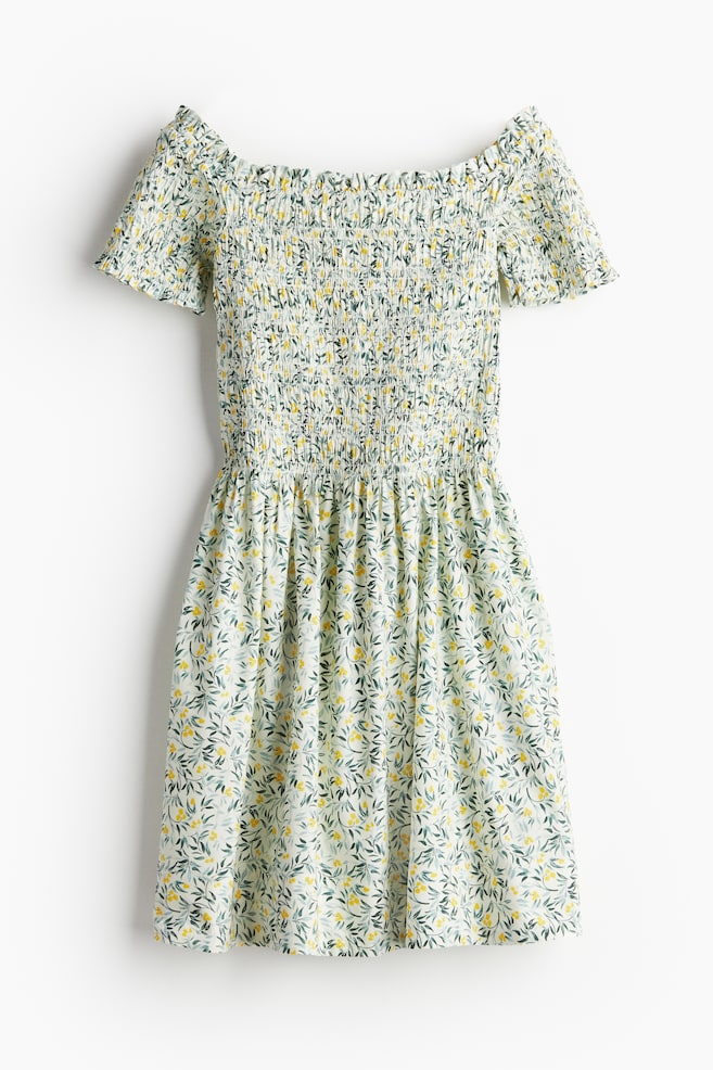 Robe épaules nues smockée - Blanc/fleuri/Crème/noir/fleuri - 1