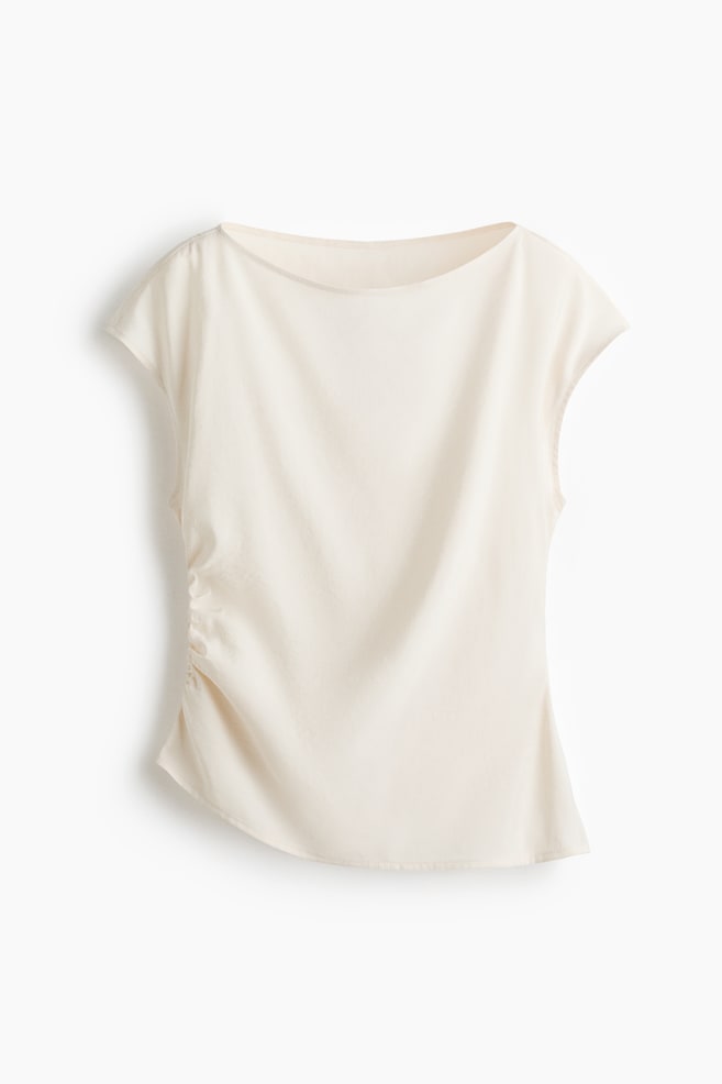 Top fruncido en mezcla de viscosa - Crema/Rosa empolvado/Gris oscuro - 1