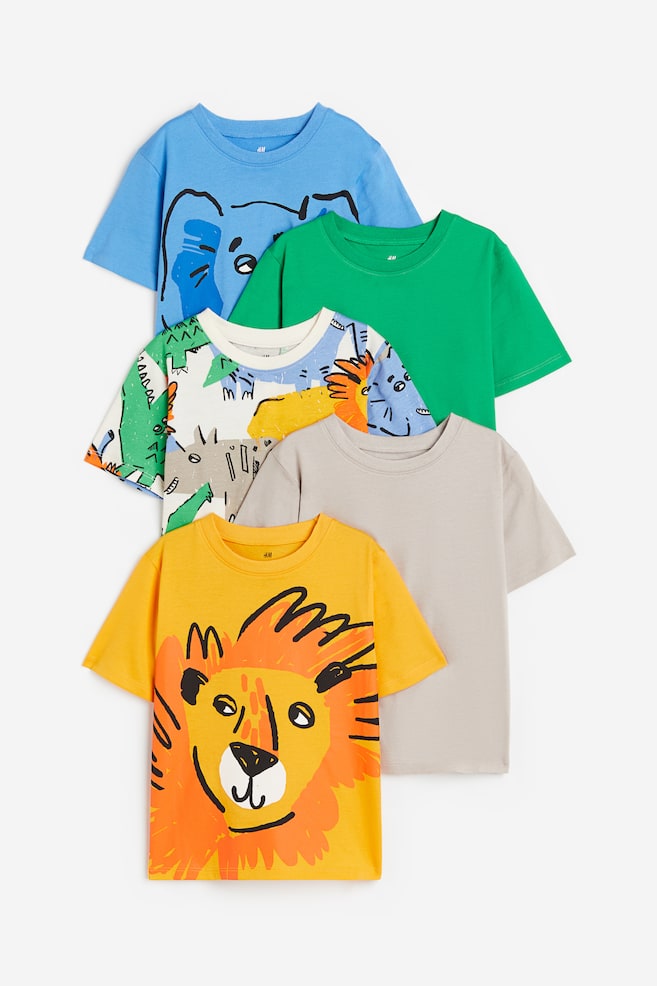 5-pack jersey T-shirts - Orange/Animals/Bright blue/Arizona/Light blue/Light orange/Mustard yellow/Excavators/dc - 1