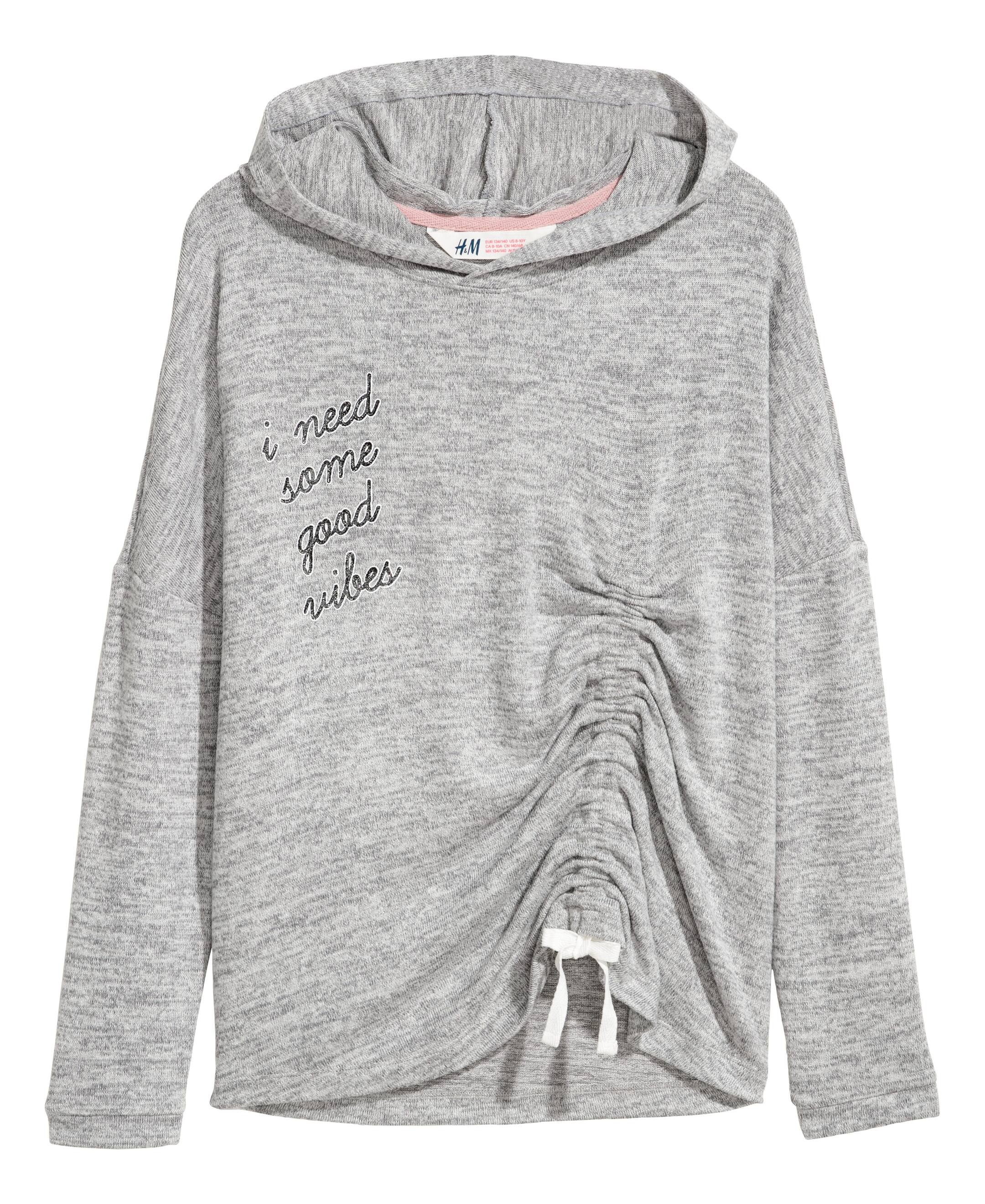 View larger image: Fine-knit hooded jumper - Light grey marl - Kids | H&M GB 1