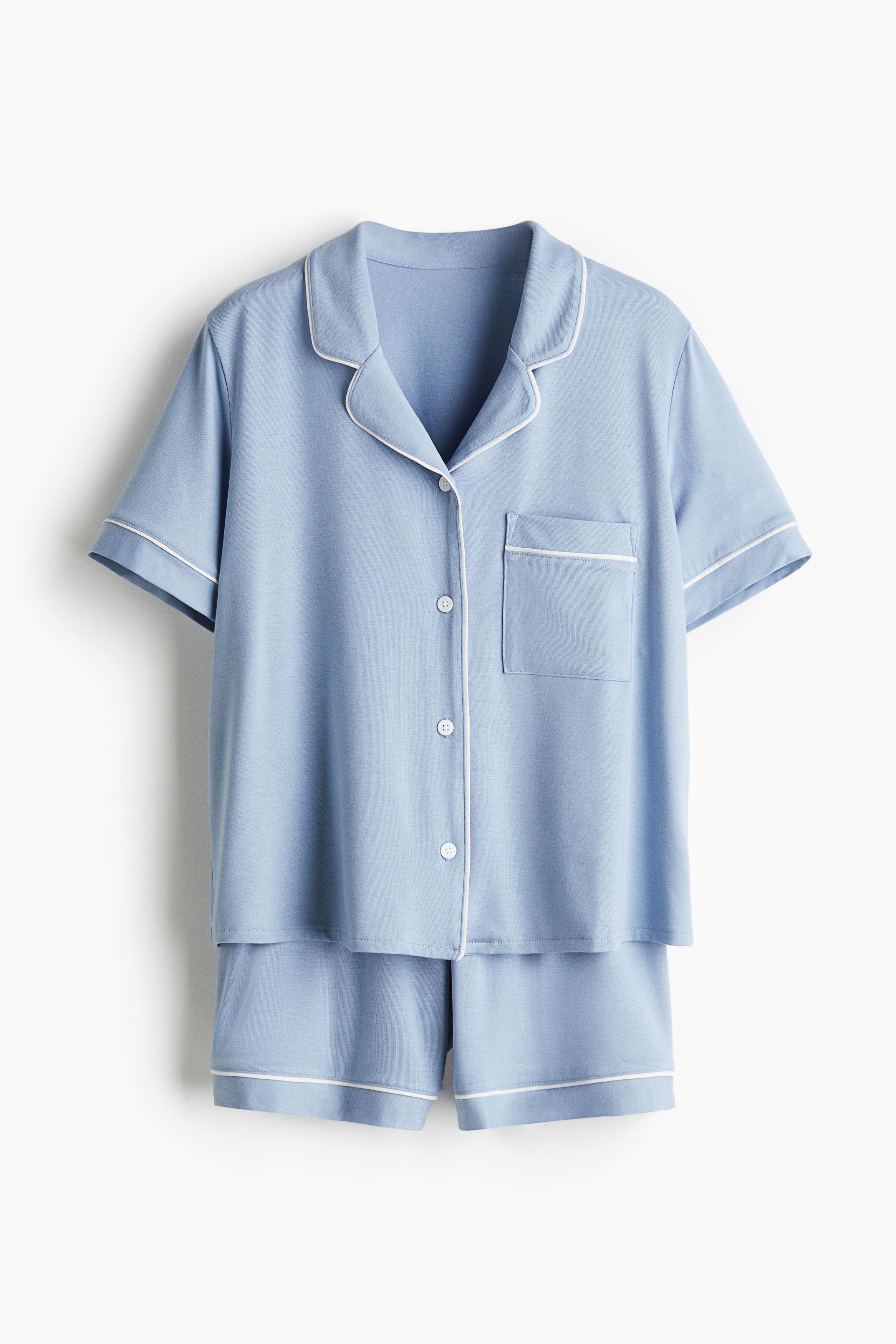 Pyjama Shirt & Shorts Set - Light dusty blue/Powder pink/Grey green/Black/Light beige marle/Dusty blue