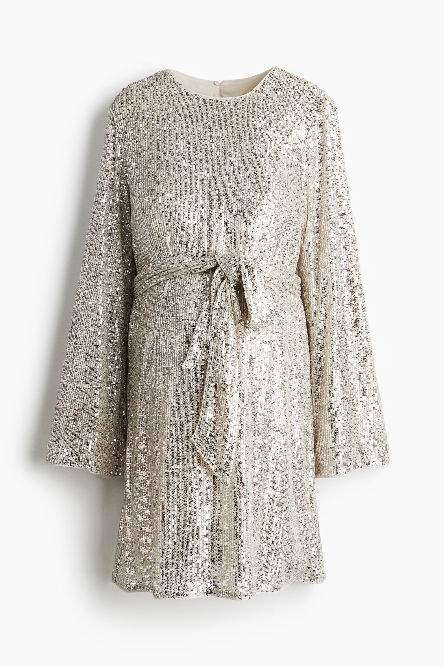 MAMA Sequined tie-belt dress - Light beige/Silver-coloured/Black - 2