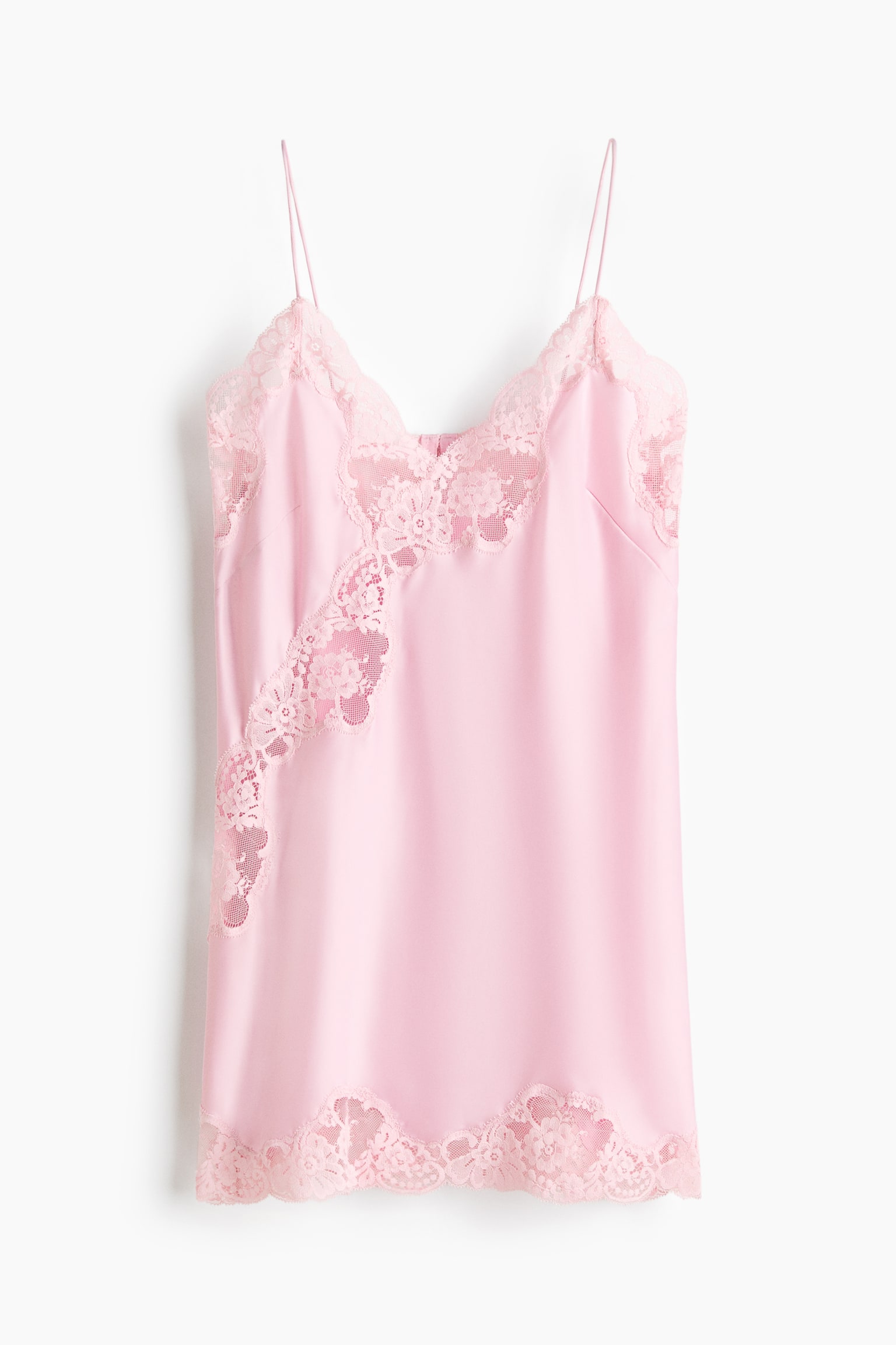 Lace-trimmed satin nightslip - Light pink - 1