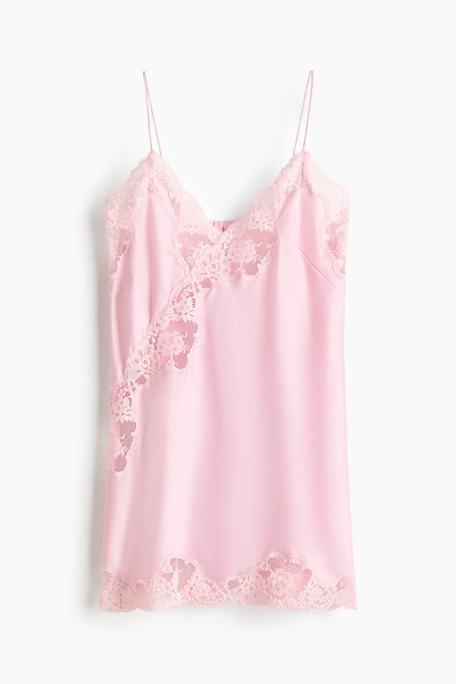 Nuisette en satin avec dentelle - Rose clair/Crème/Bleu clair - 1
