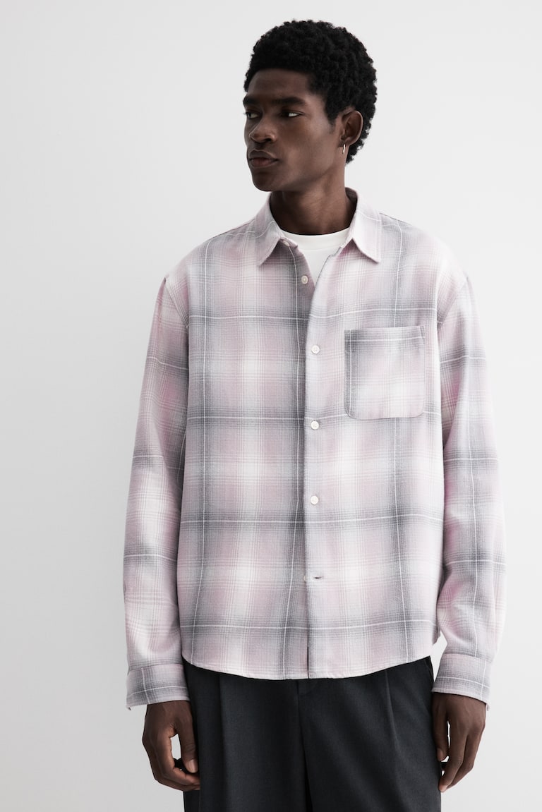 Loose-Fit Flannel Shirt Pink/plaid Men H&M US
