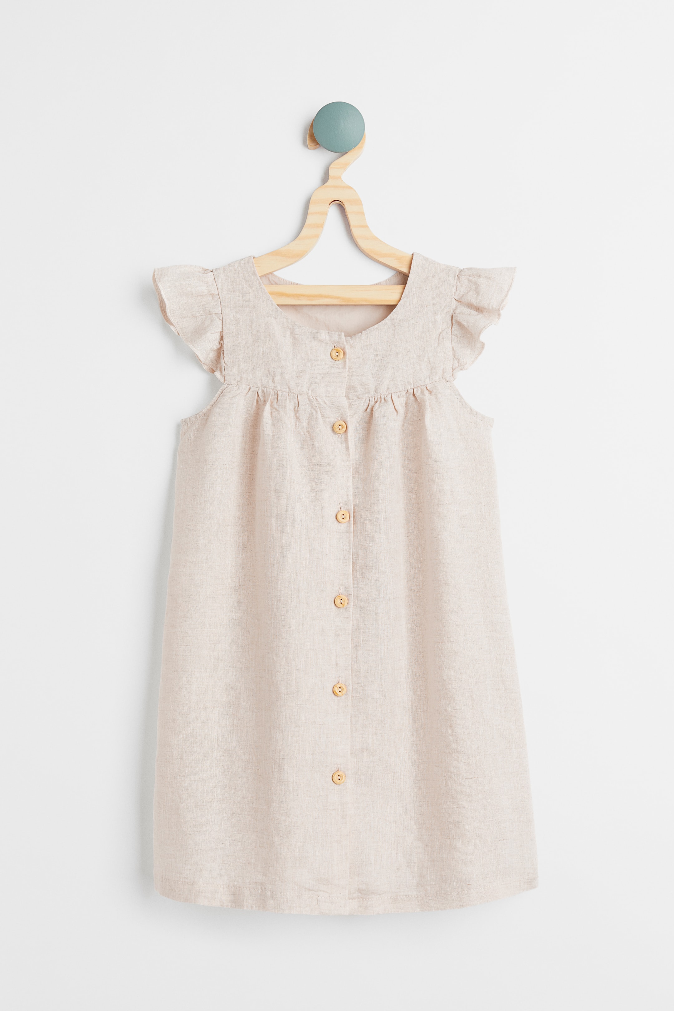 Flutter-sleeved Dress - Round Neck - Sleeveless - Light beige - Kids ...