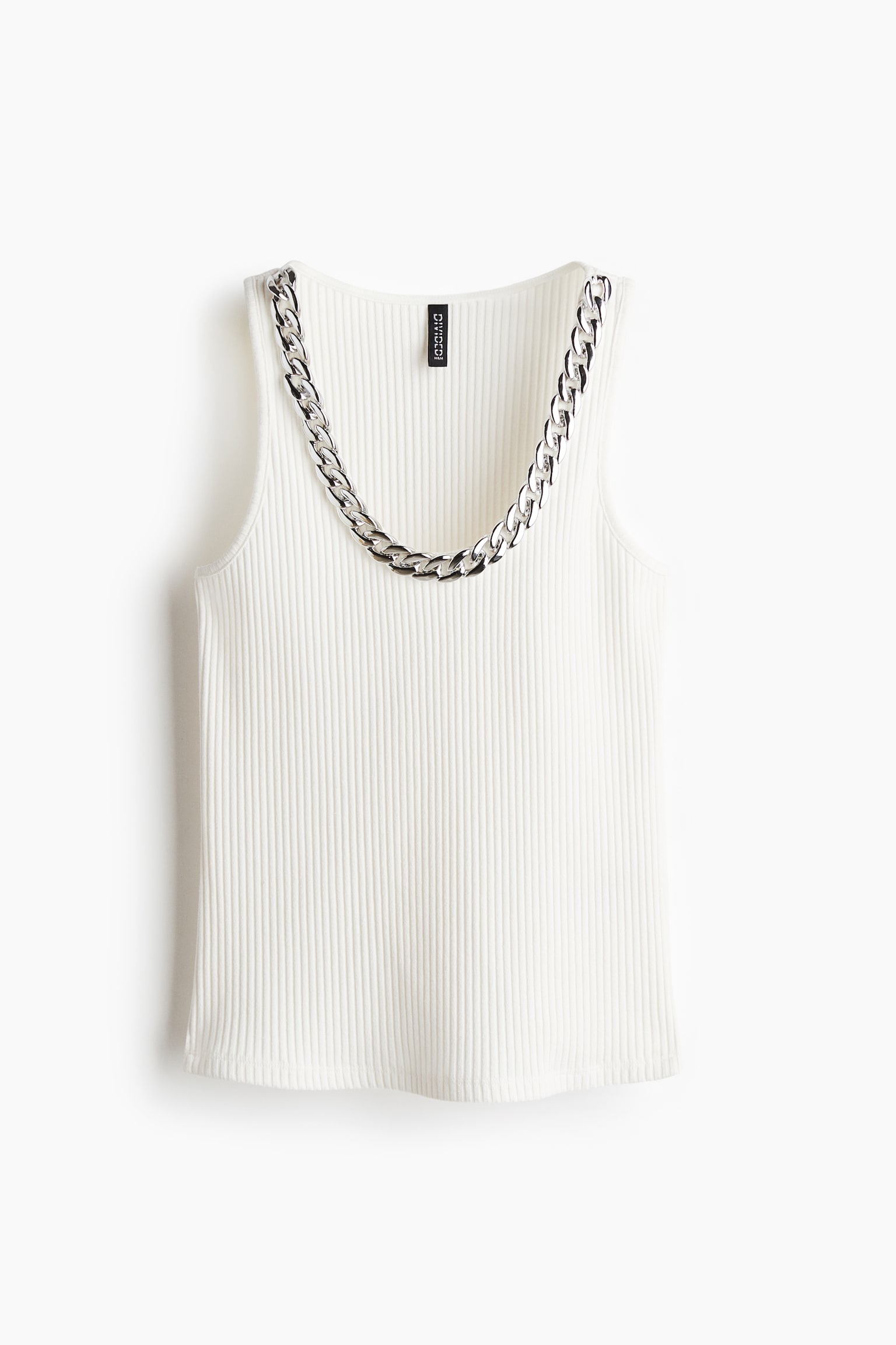 Ribbed chain-detail vest top - Cream/Black - 2