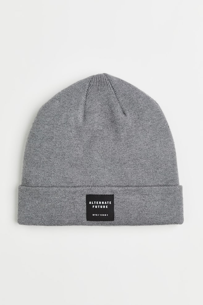 Fine-knit hat - Grey marl/Black/Dark beige - 1