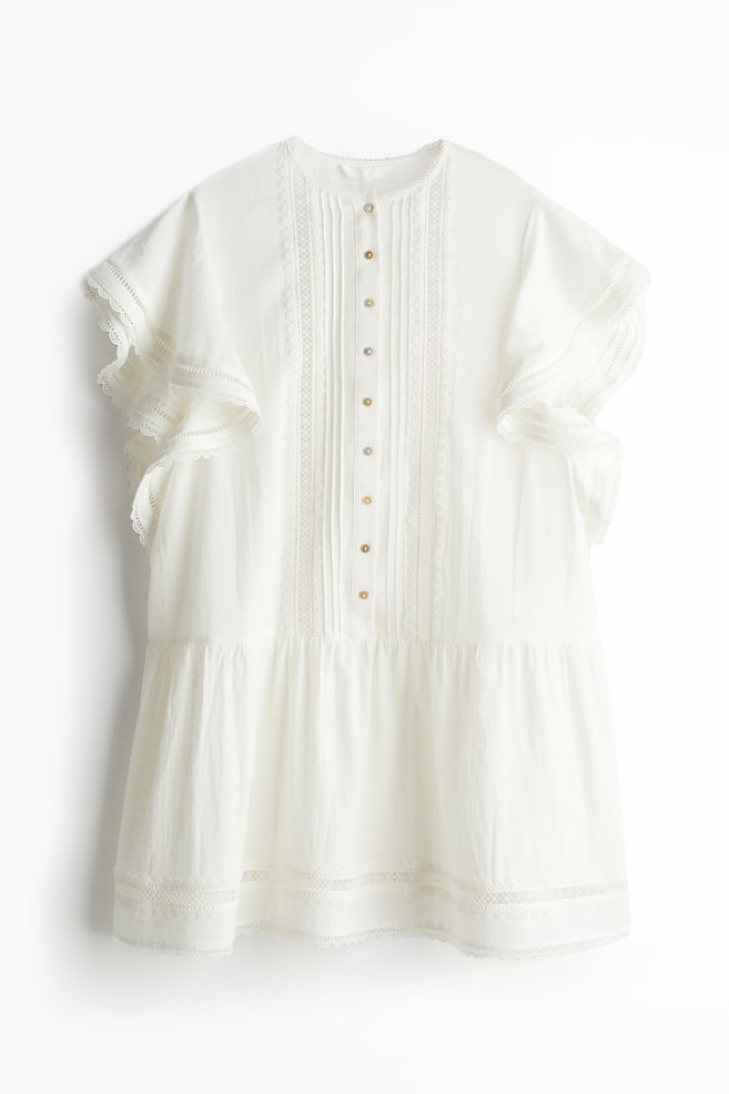 Pintucked cotton dress - White - 1