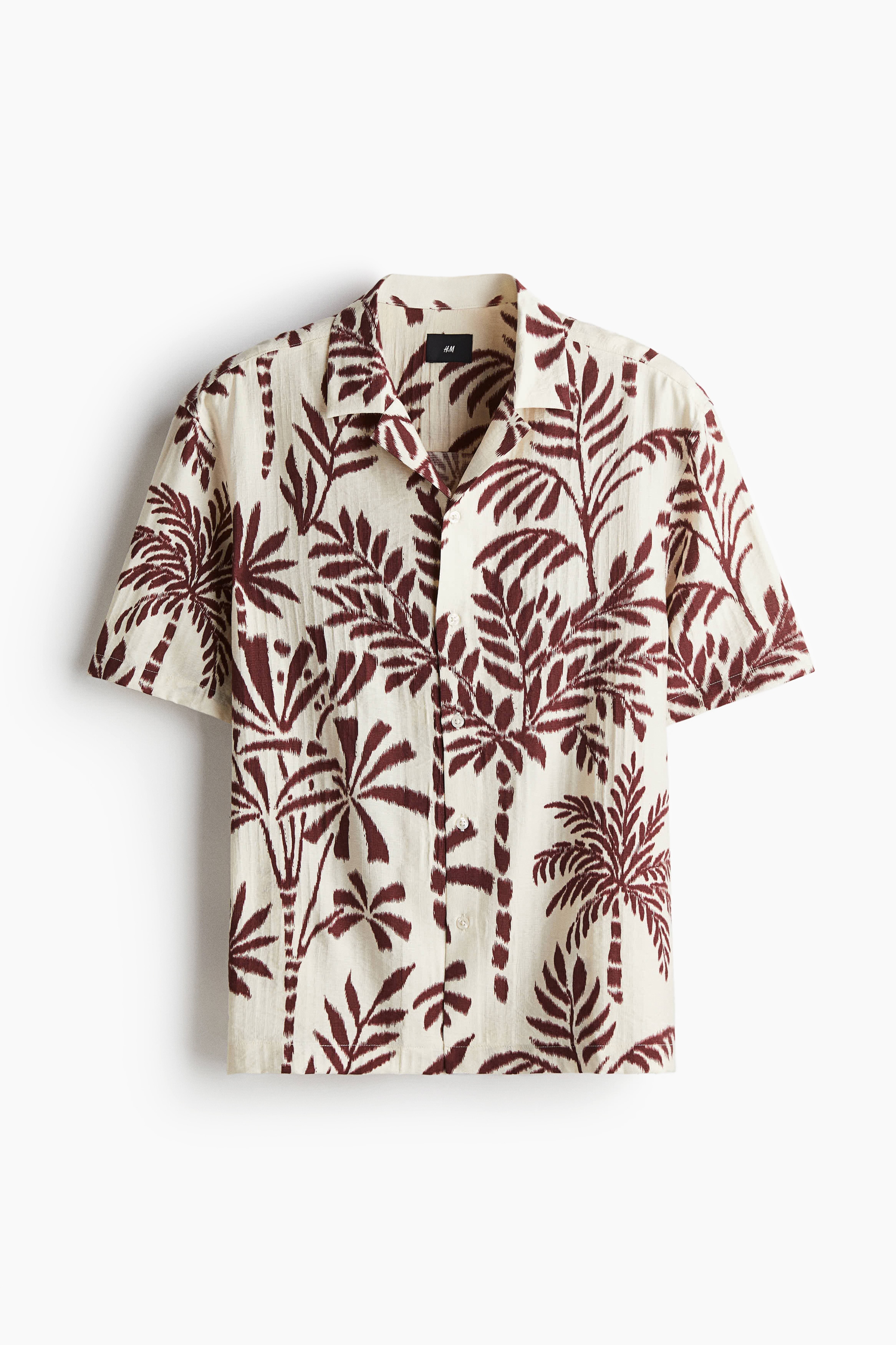 Freizeithemd in Regular Fit - Beige/Gemustert/Schwarz/Blattmuster