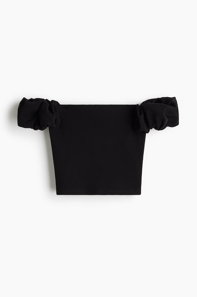 Puff-Sleeved Off-the-Shoulder Top - Black/White - 1