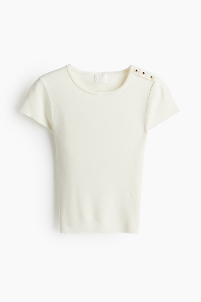 Fine-knit T-shirt - Cream/Cream/White/Cream/Black striped/Dark khaki green/Burgundy - 1