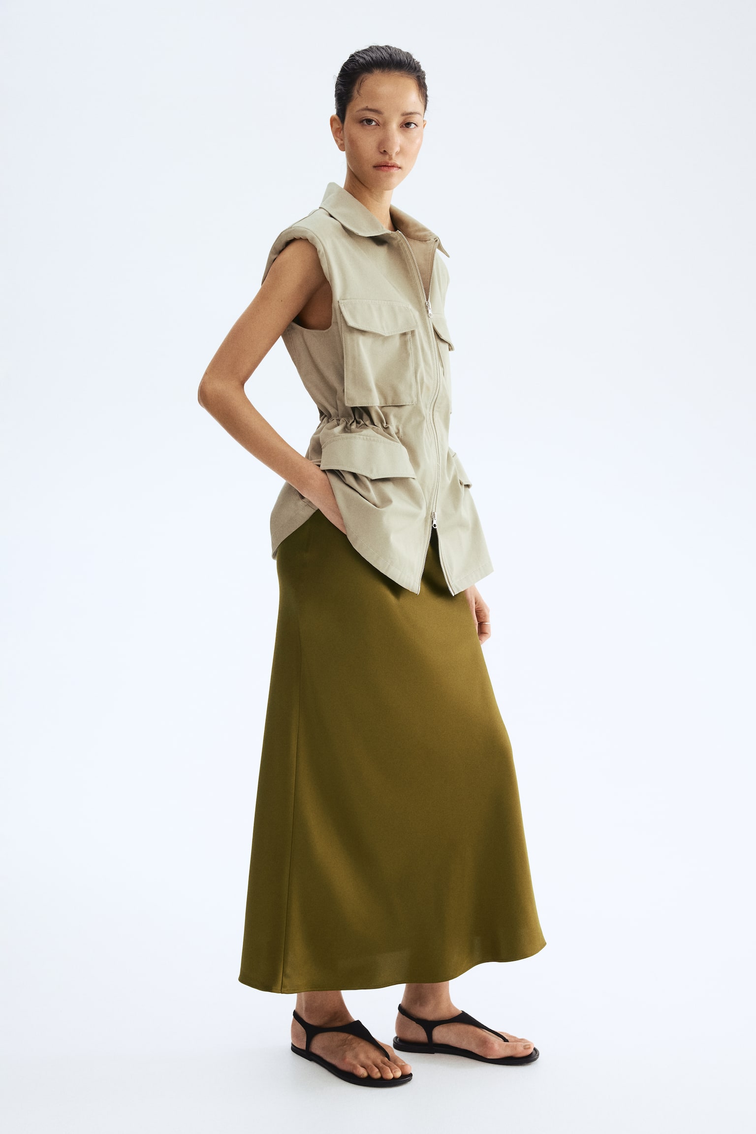 חצאית מידי - ירוק זית/בז' בהיר/דוגמה/שחור/כתום חרוך/ורוד - 1