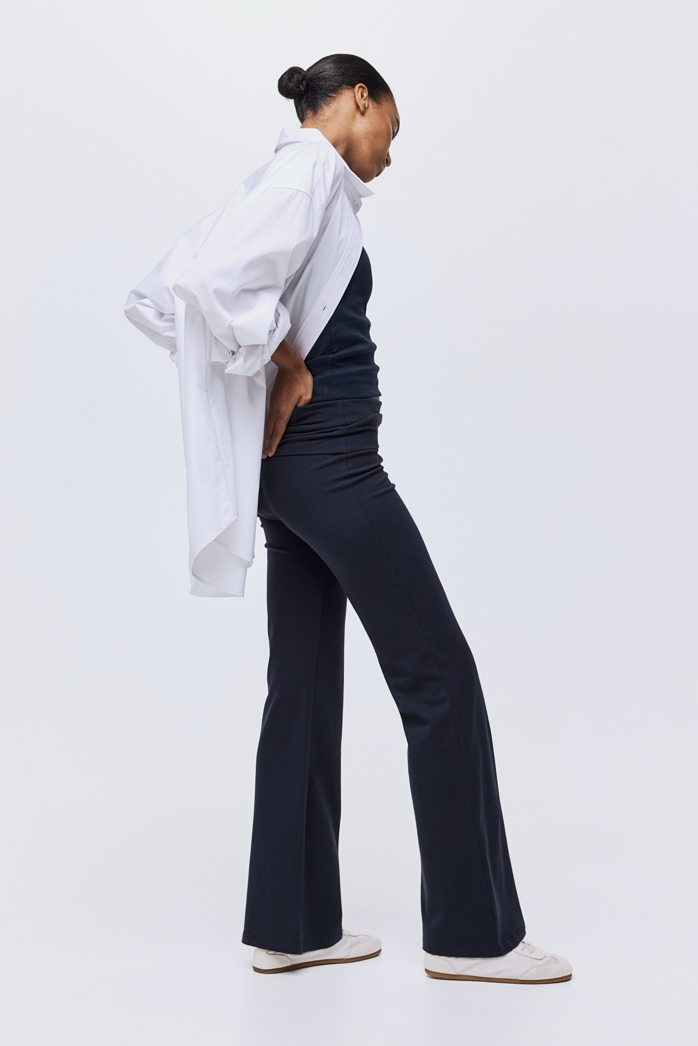 H & M - Foldover-waist cotton trousers - ブルー