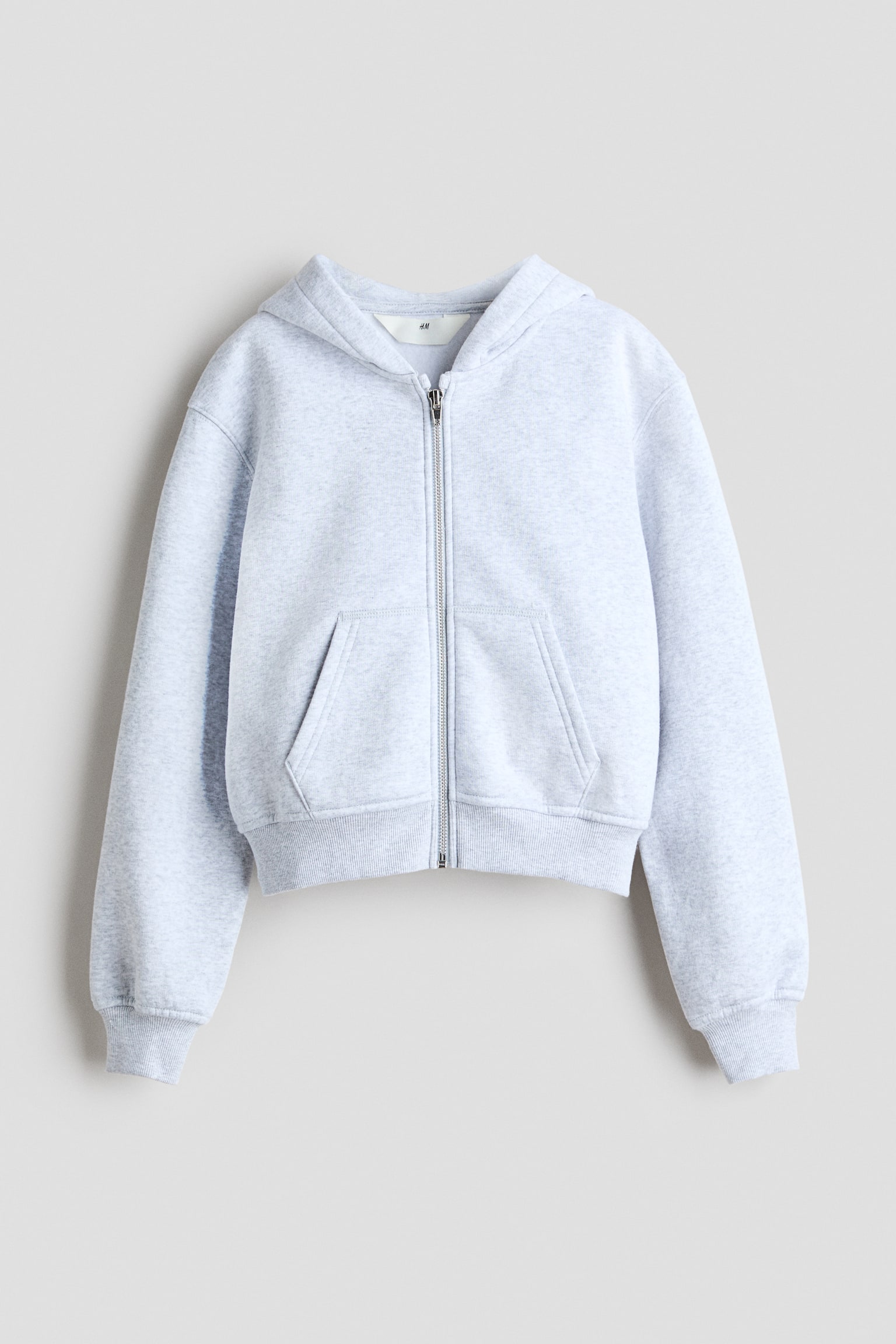 Zip-through brushed-inside hoodie - Light grey marl/Light dusty pink/White/Black - 1