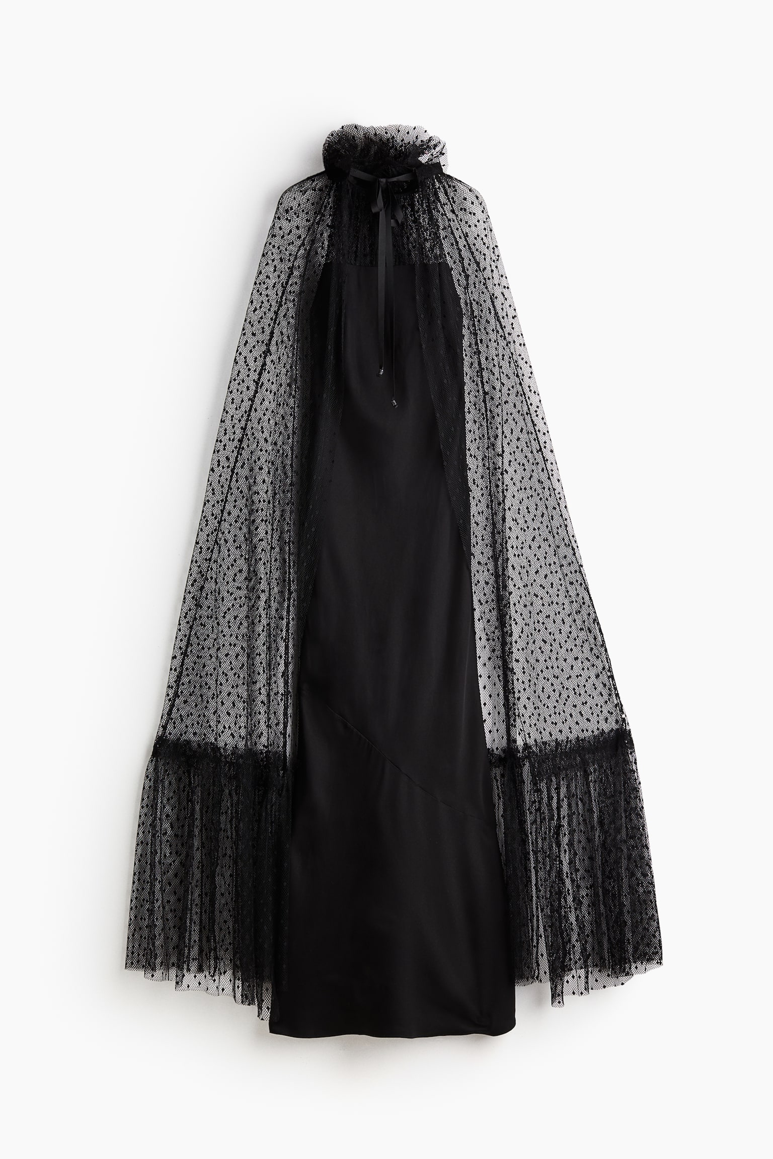 Mesh-cape dress - Black - 2