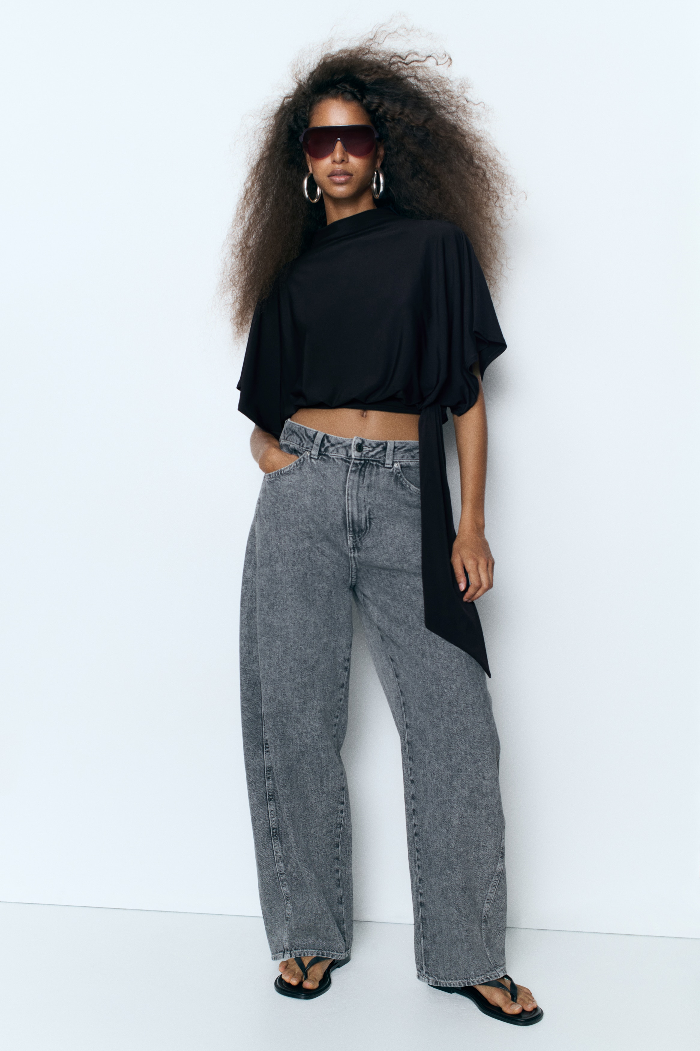 Women's Black Tie-Detail Batwing-Sleeved Top | H&M US