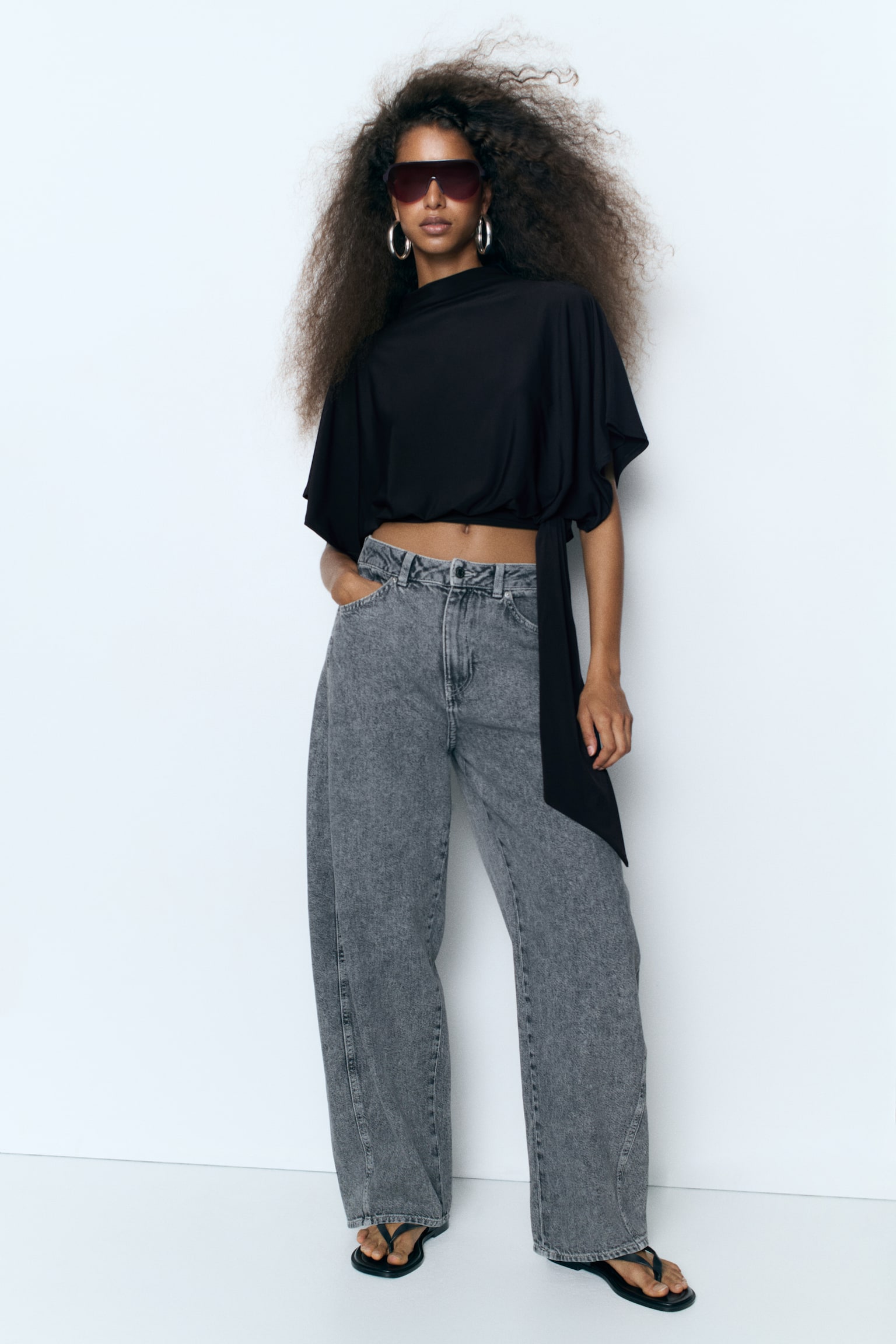Женский топ H&M Tie-Detail Batwing-Sleeved Top, цвет: Чёрный — фото 3