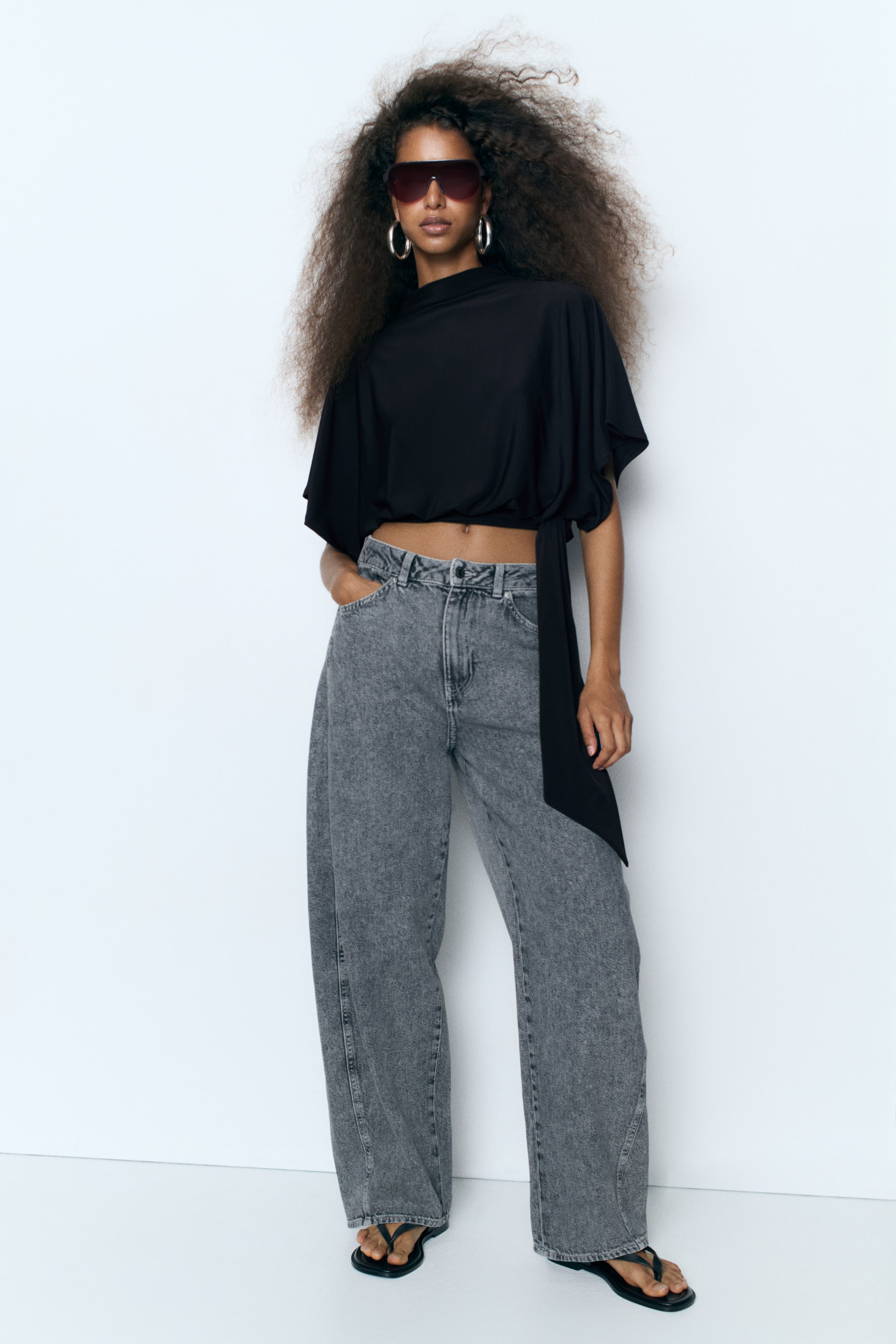Tie-Detail Batwing-Sleeved Top