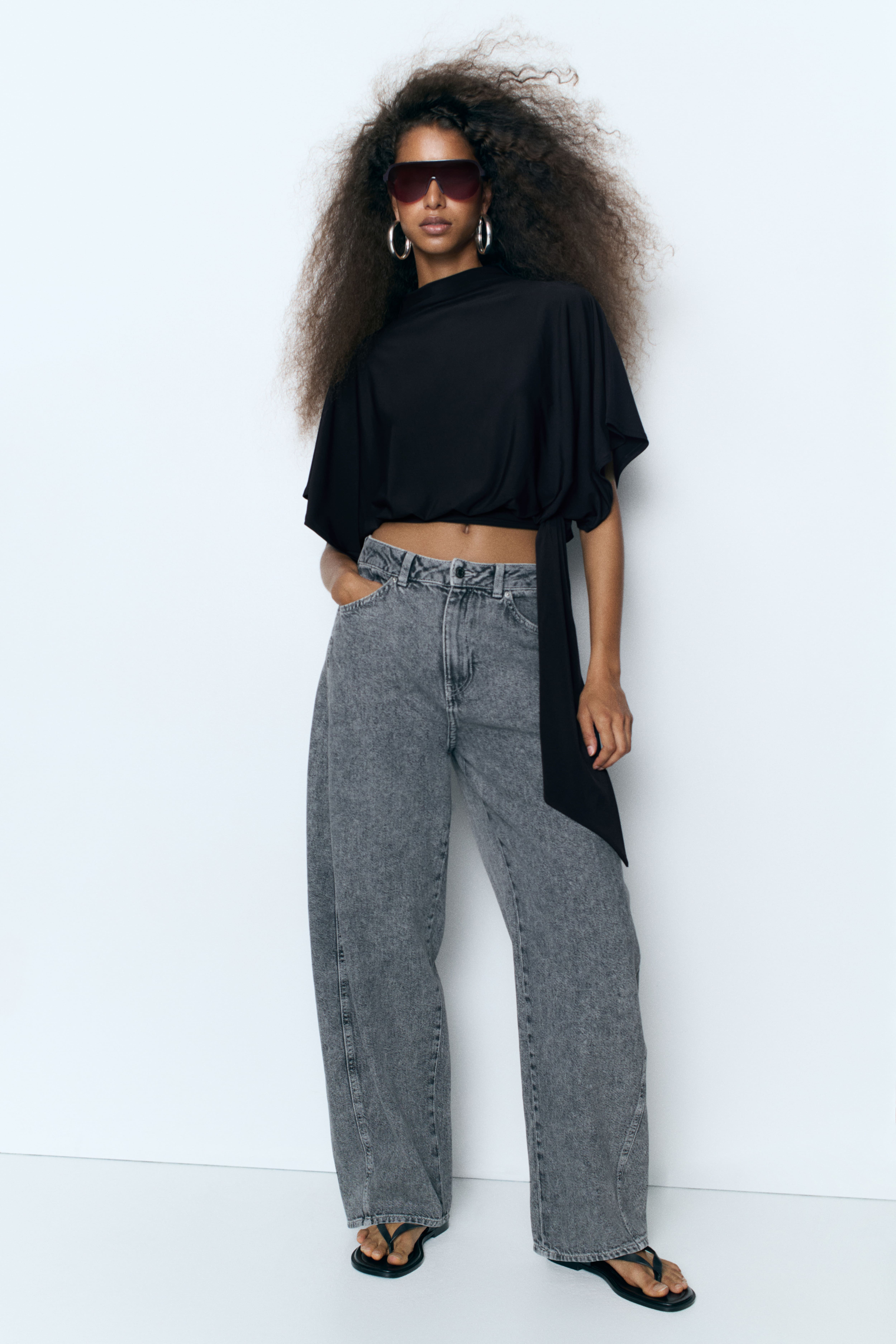 Tie-Detail Batwing-Sleeved Top