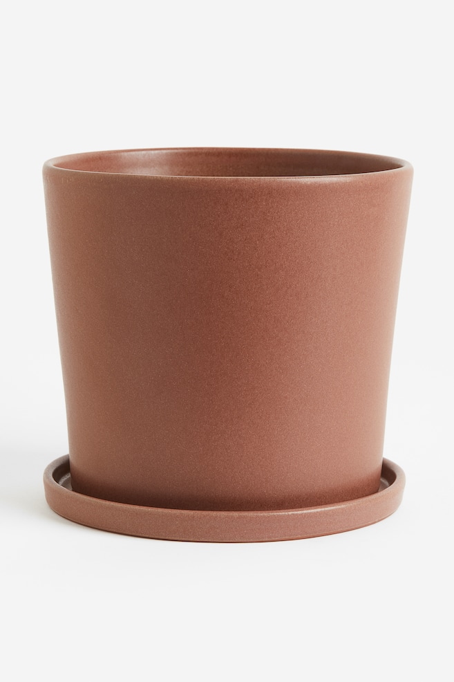 Large plant pot and saucer - Brown - 1