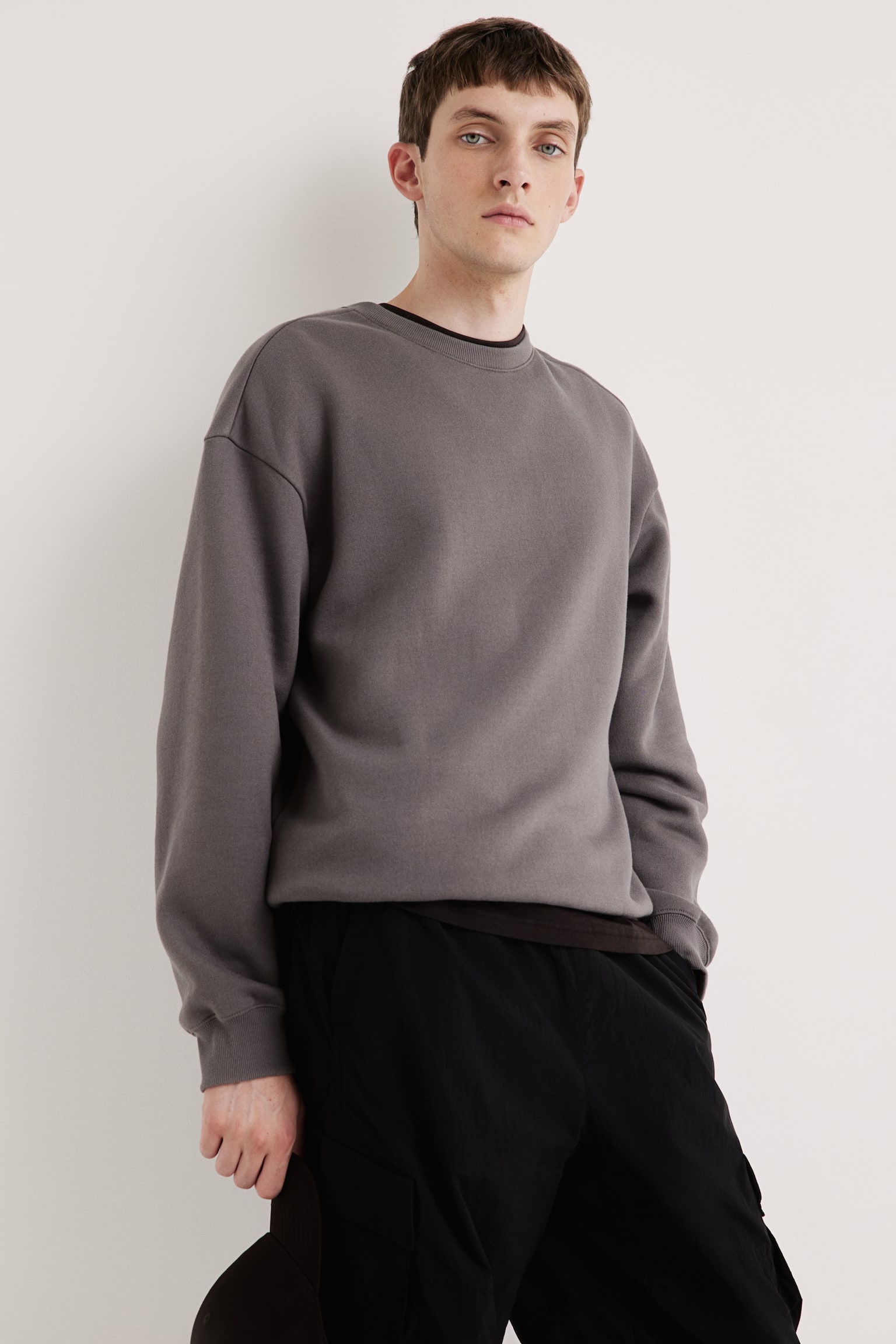 Loose Fit Sweatshirt - Greige/Burgundy/Dark brown/Dark green/Black/Light beige/Dark blue/Cream/Black marl/Pink/Green/Purple/Pistachio green/Beige/Light grey marl/Dark turquoise/Light grey/Dark aubergine/White/Light grey marl - 3