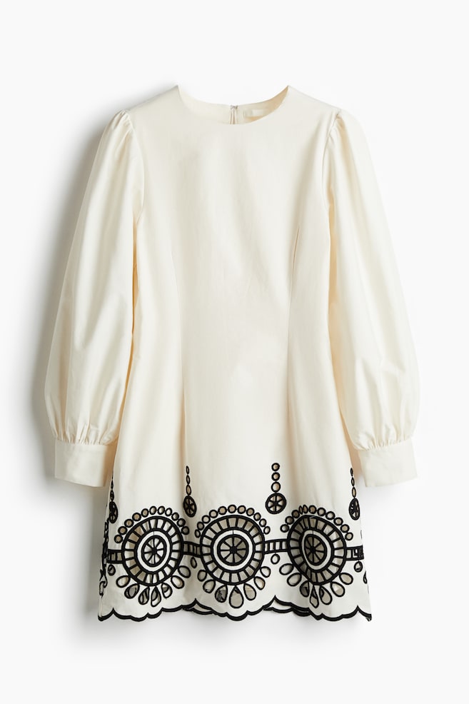 Vestido con bordado inglés - Blanco/Negro - 1