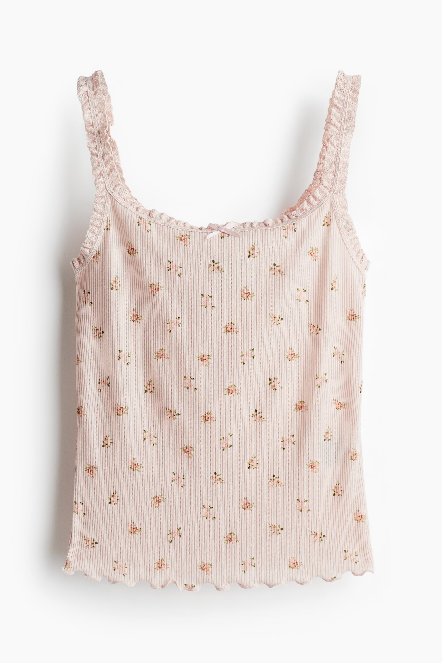 Lace-trimmed jersey strappy top - Light dusty pink/Floral/Black/Striped/Cream/Floral/Light pink/Light purple - 2