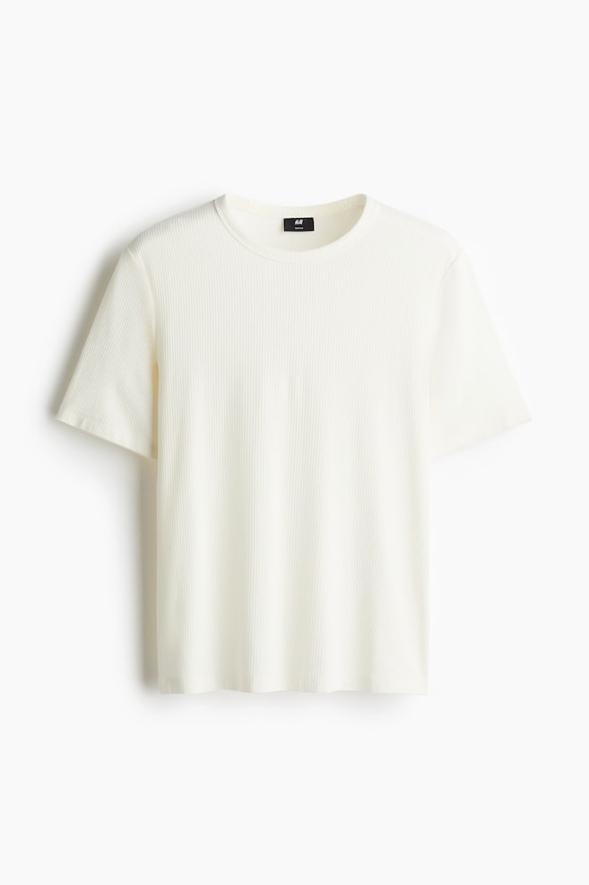 Slim-Fit Ribbed T-Shirt - White/Black/Dark beige/Light beige - 1