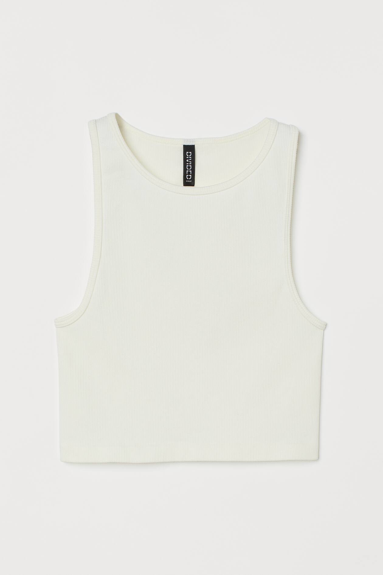 Ribbed Tank Top - Sleeveless - Short - White - Ladies | H&M US