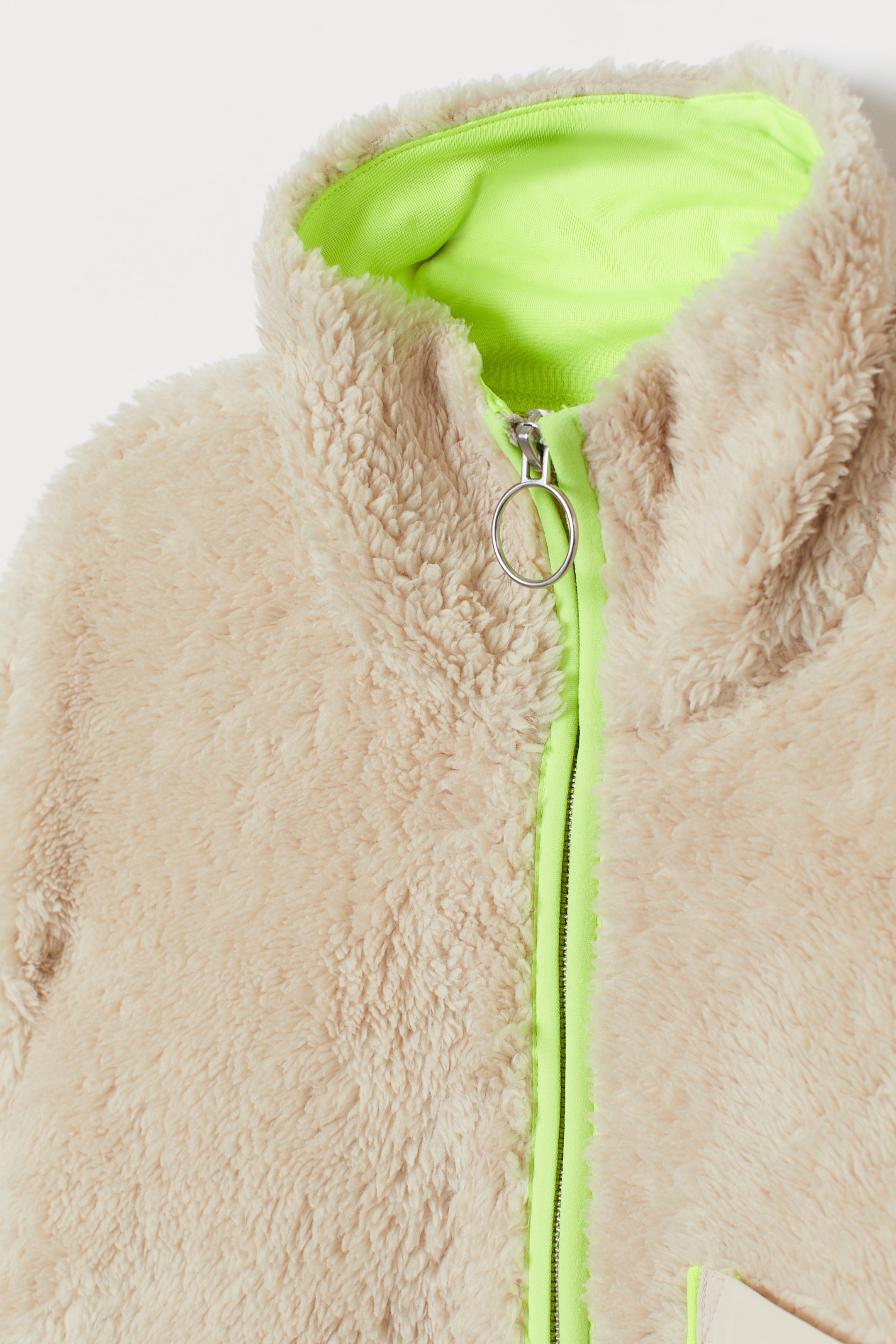 Pile jacket - Long sleeve - Light beige/Neon yellow - Ladies | H&M GB