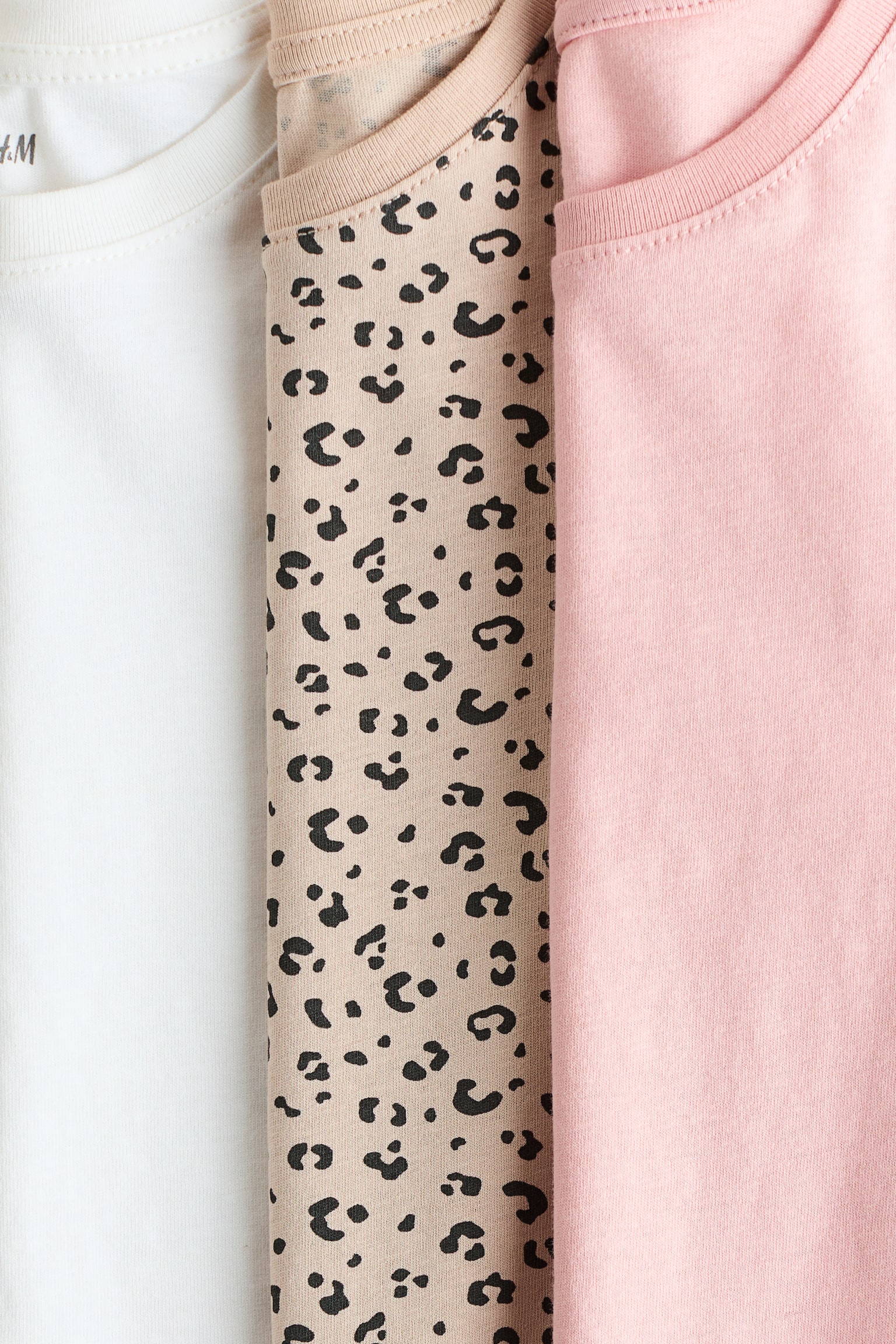 3-pack T-shirts - Light beige/Leopard print/Pink/Hearts/Light pink/White/Light purple/Light pink - 2