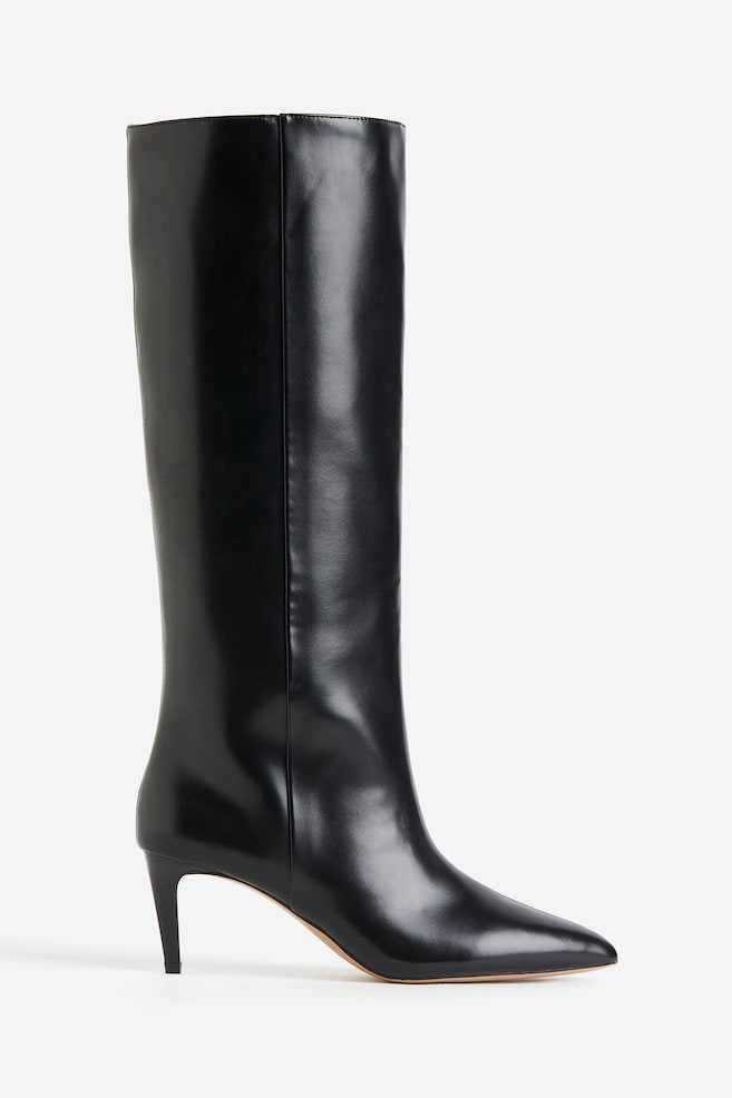 Knee-high heeled boots - Black/Black - 1