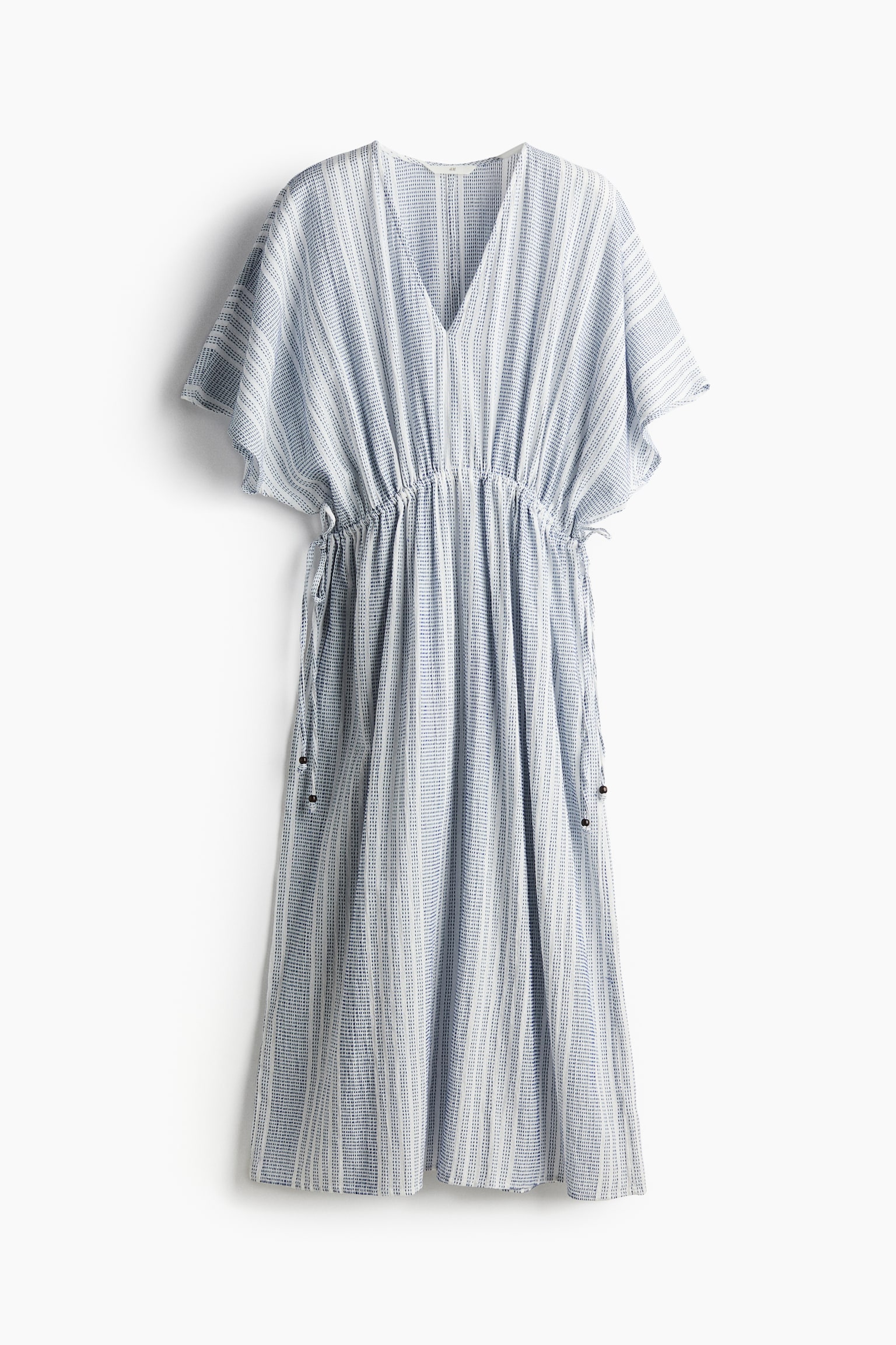 Drawstring-detail kaftan dress - White/Blue striped/Black/Striped - 2