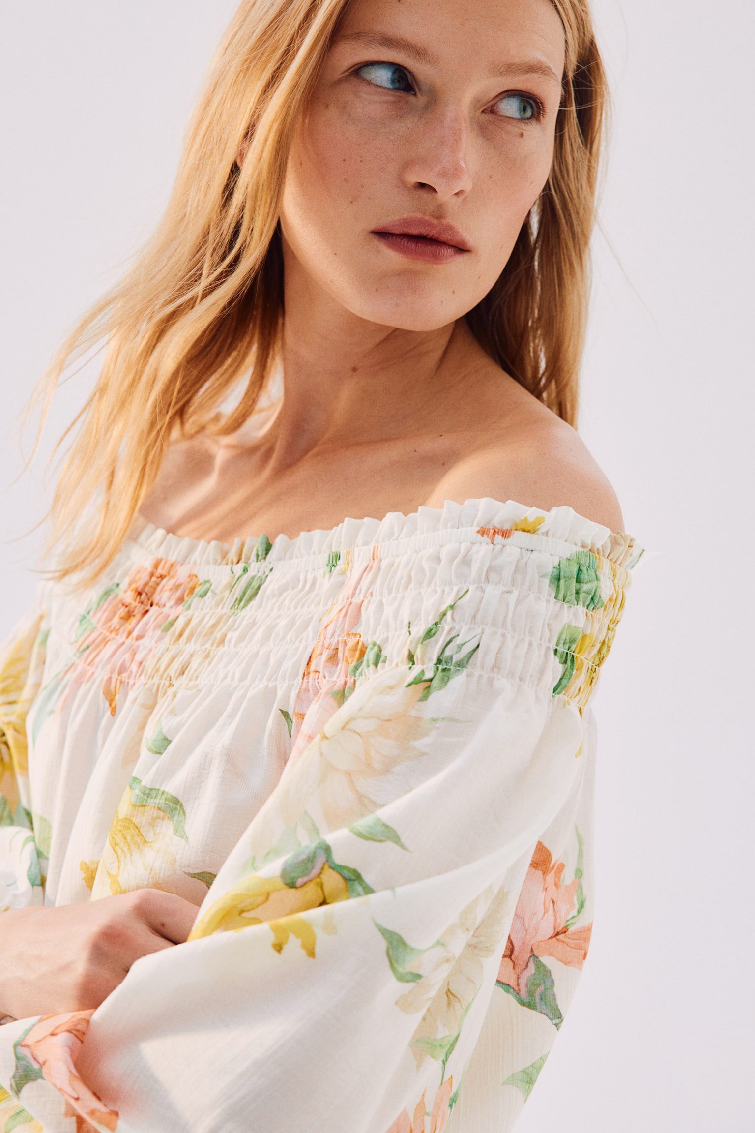 Off The Shoulder Blouse - White/Floral/White/Pink floral/Cream/Red floral - 7