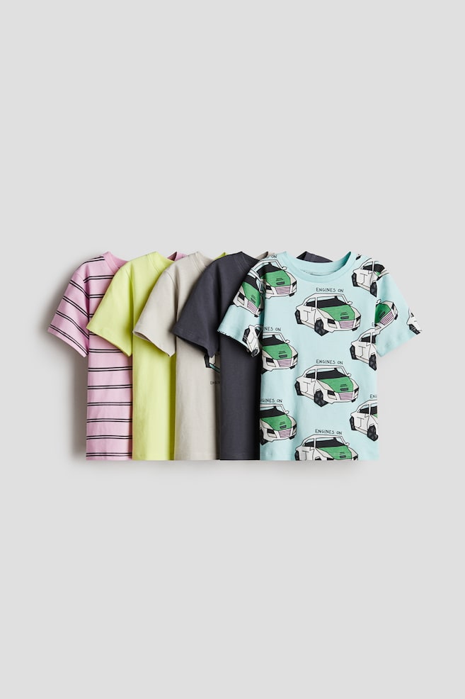 5-pack Jersey T-shirts - Light turquoise/cars/Dark teal/dinosaurs/Light gray melange/excavators/Red/NASA - 1