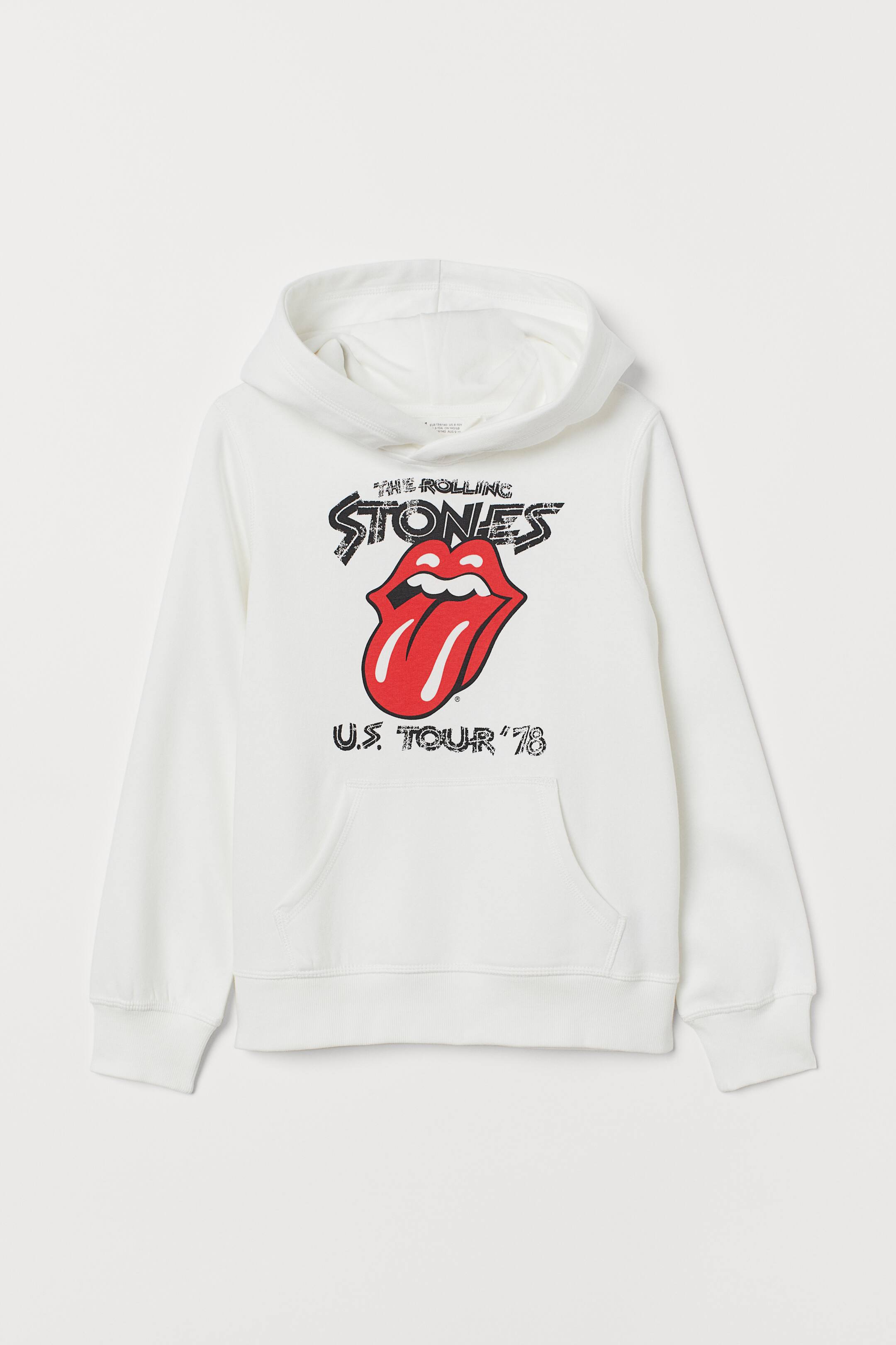 Printed hooded top White/The Rolling Stones Kids H&M